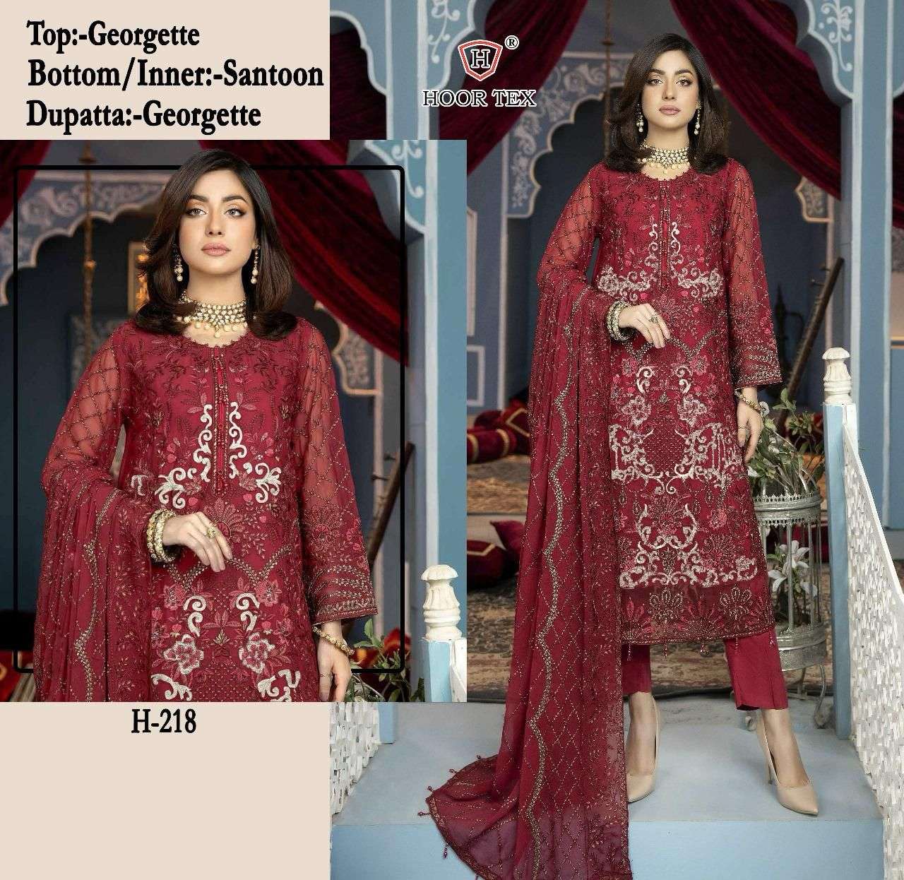 hoor tex H-28 red designer faux georgette pakistani suit