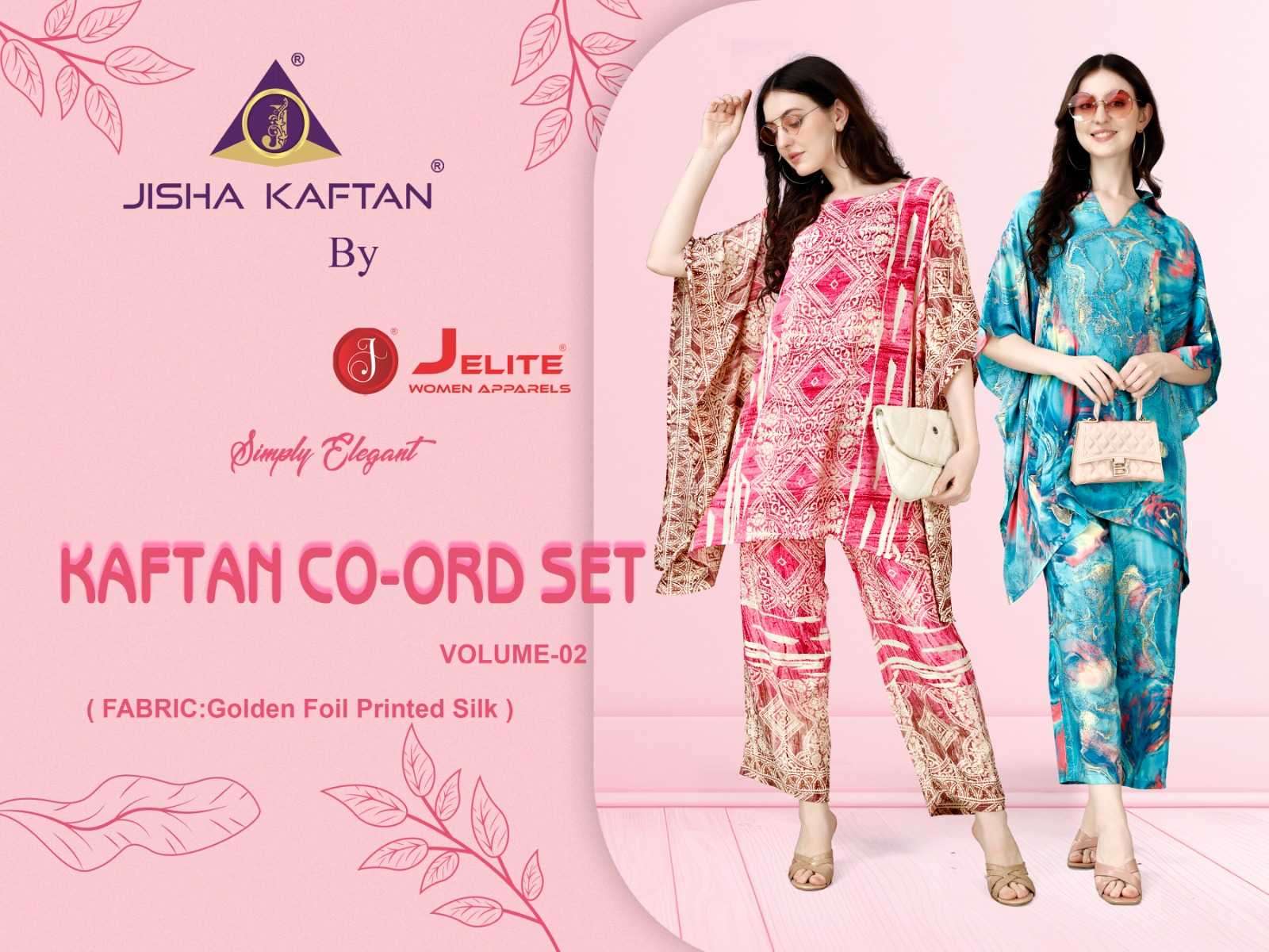 jisha kaftan kaftan coord sets vol 2 finest Golden Foil Printed silk fabric coord sets
