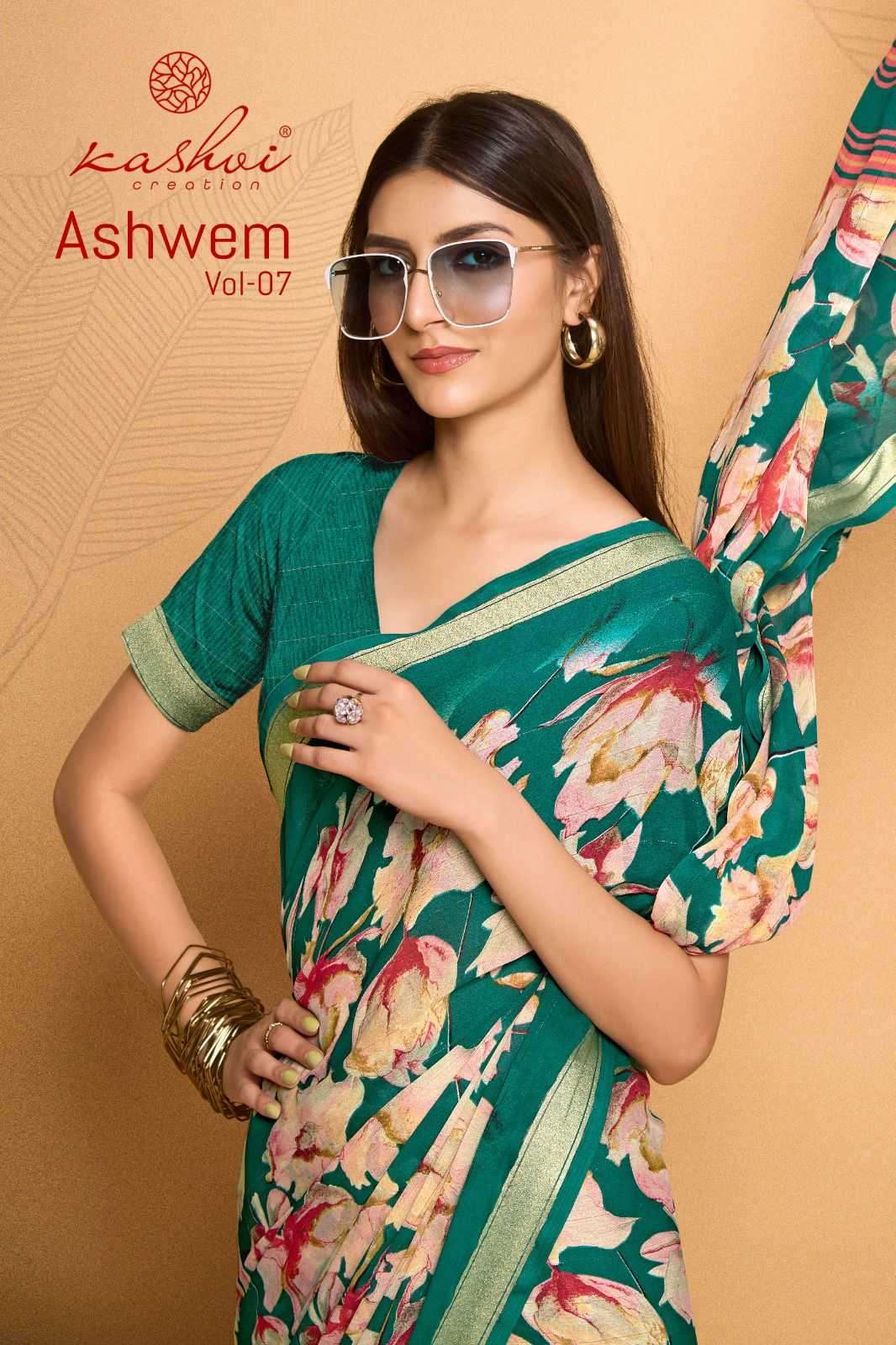 kashvi ashwem vol 7 series 1001-1008 Dull moss saree