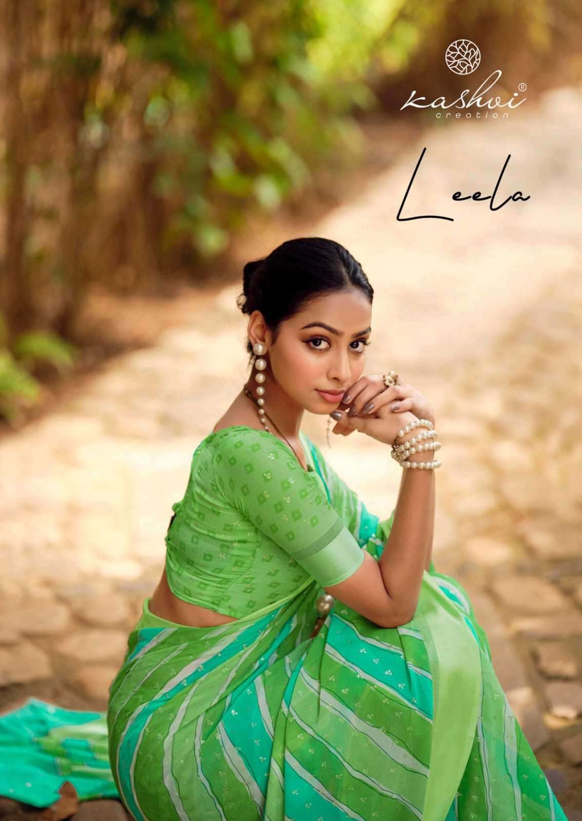 kashvi leela series 1001-1008 dull moss satin saree