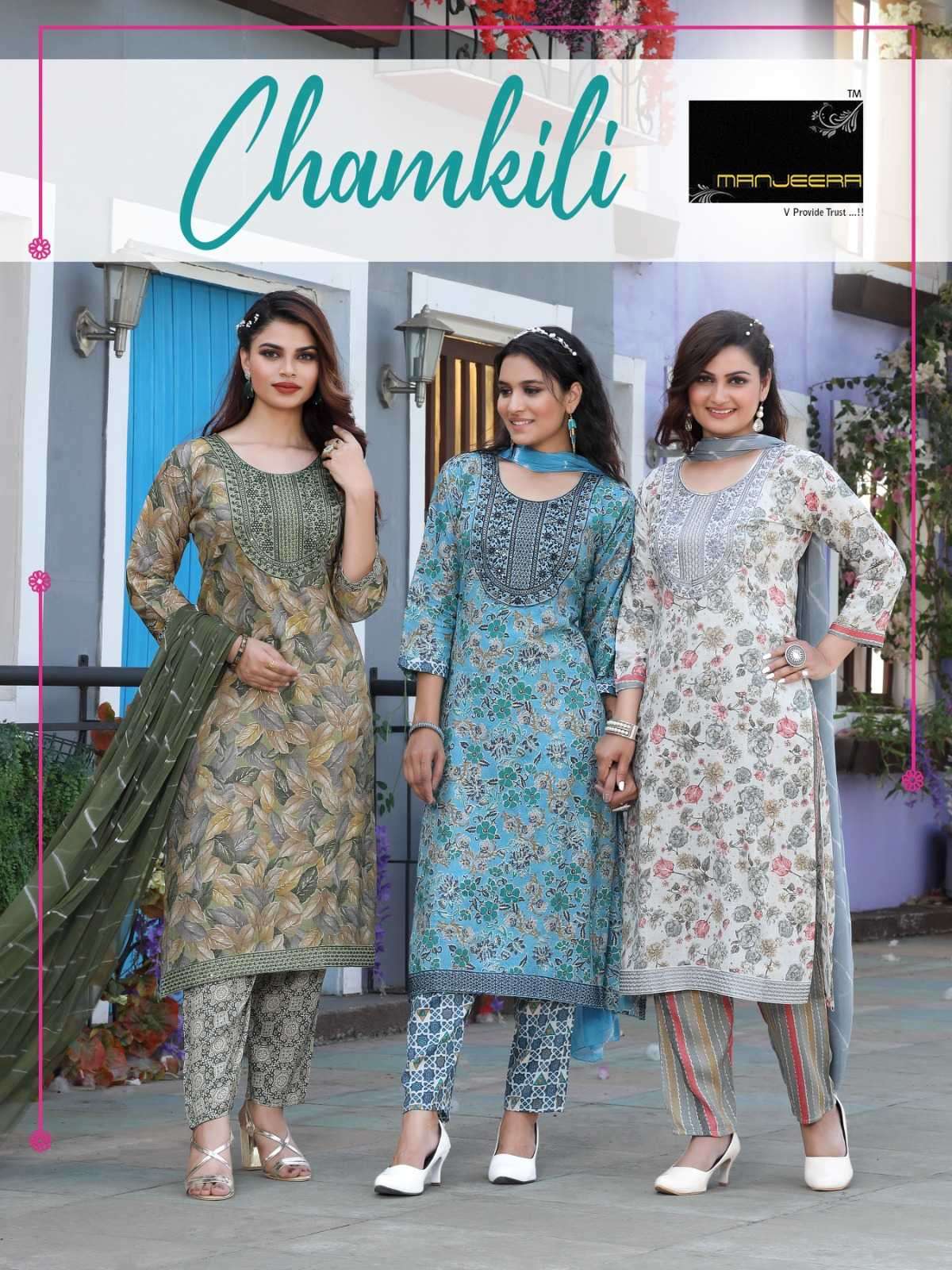 manjeera chamkili series 101-108 capsule print readymade suit 
