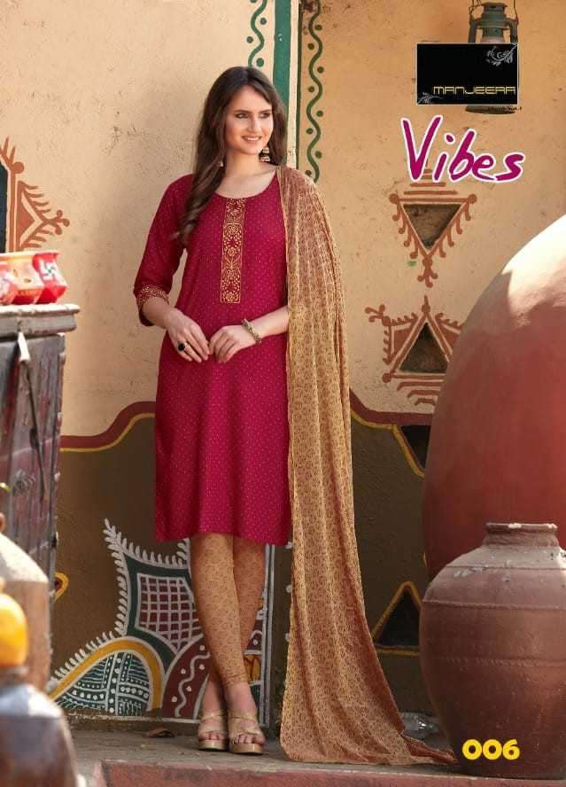 manjeera vibes series 001-008 rayon readymade suit 
