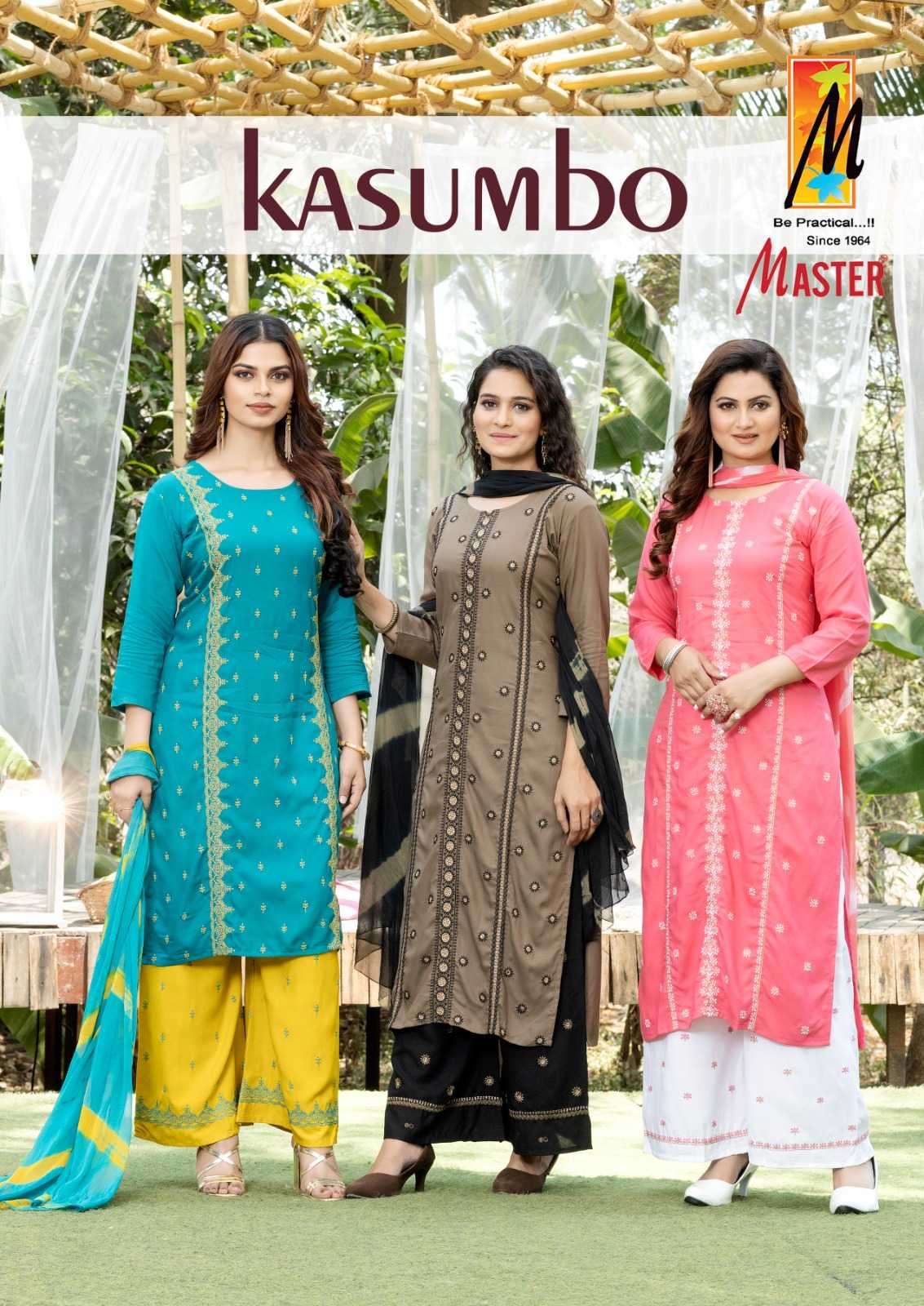 master kasumho plazo series 101-108 rayon readymade suit 