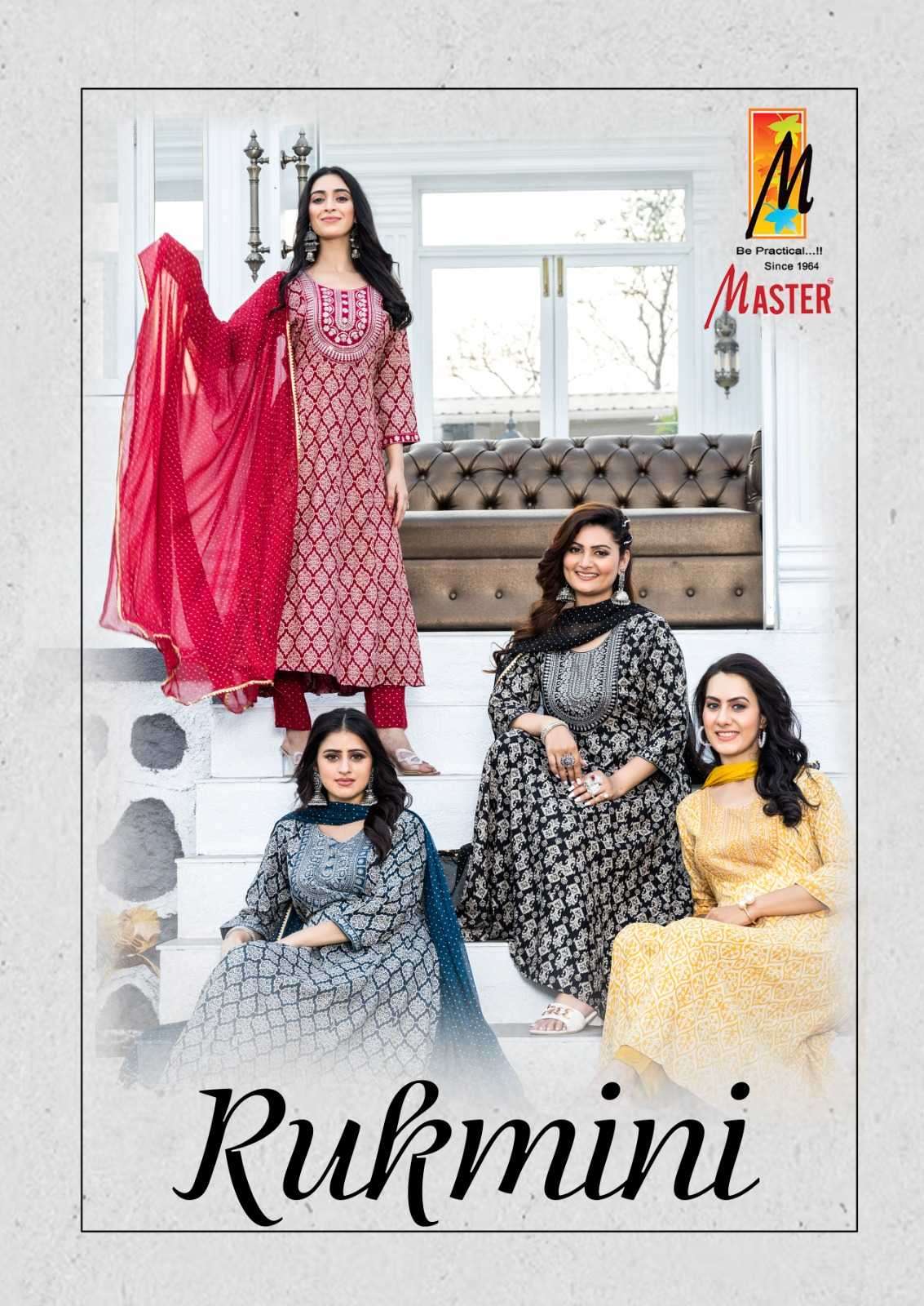 master rukmini series 101-108 rayon print readymade suit 