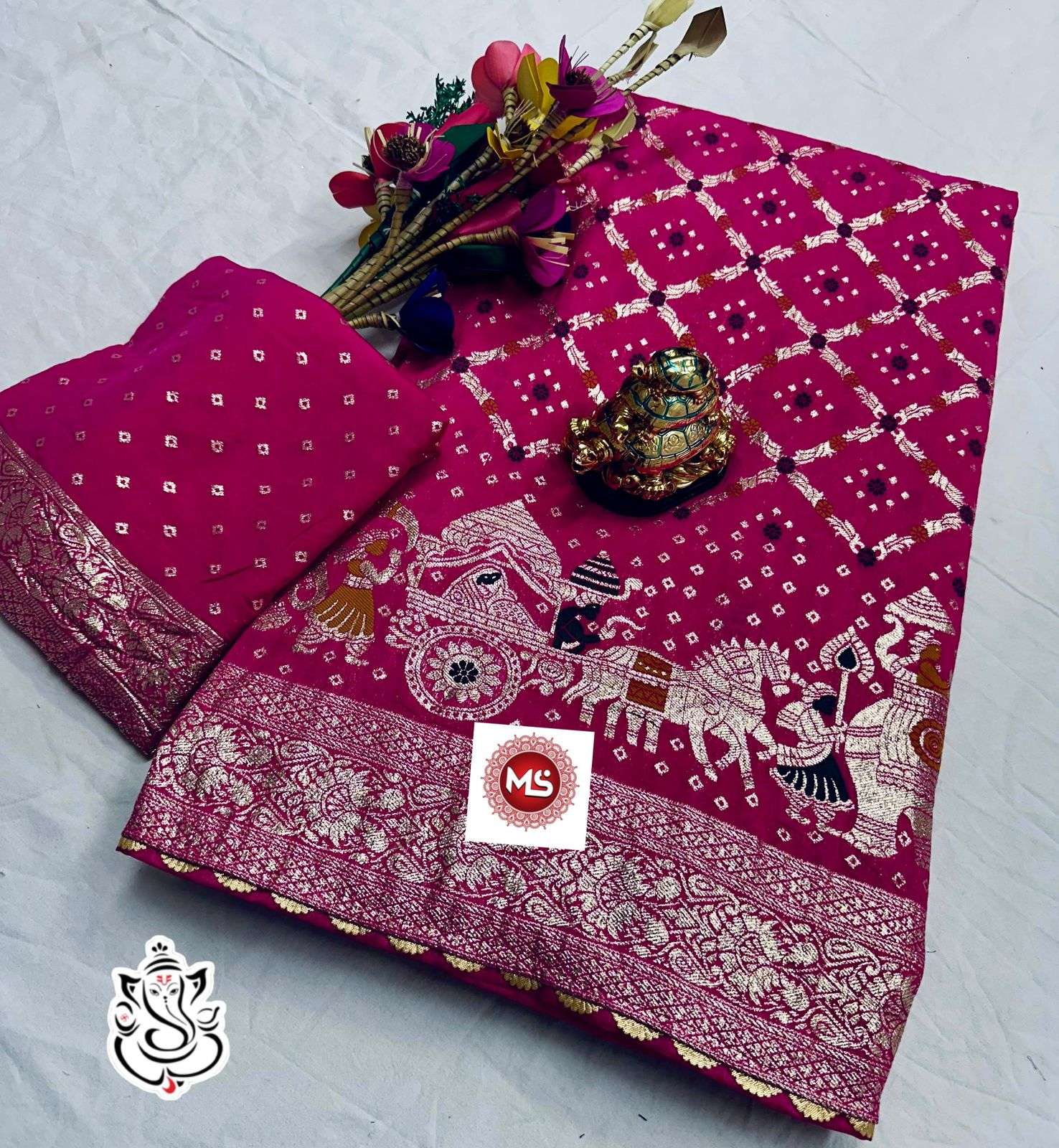 ms brand Meena kari hathi Banarasi Dola silk saree