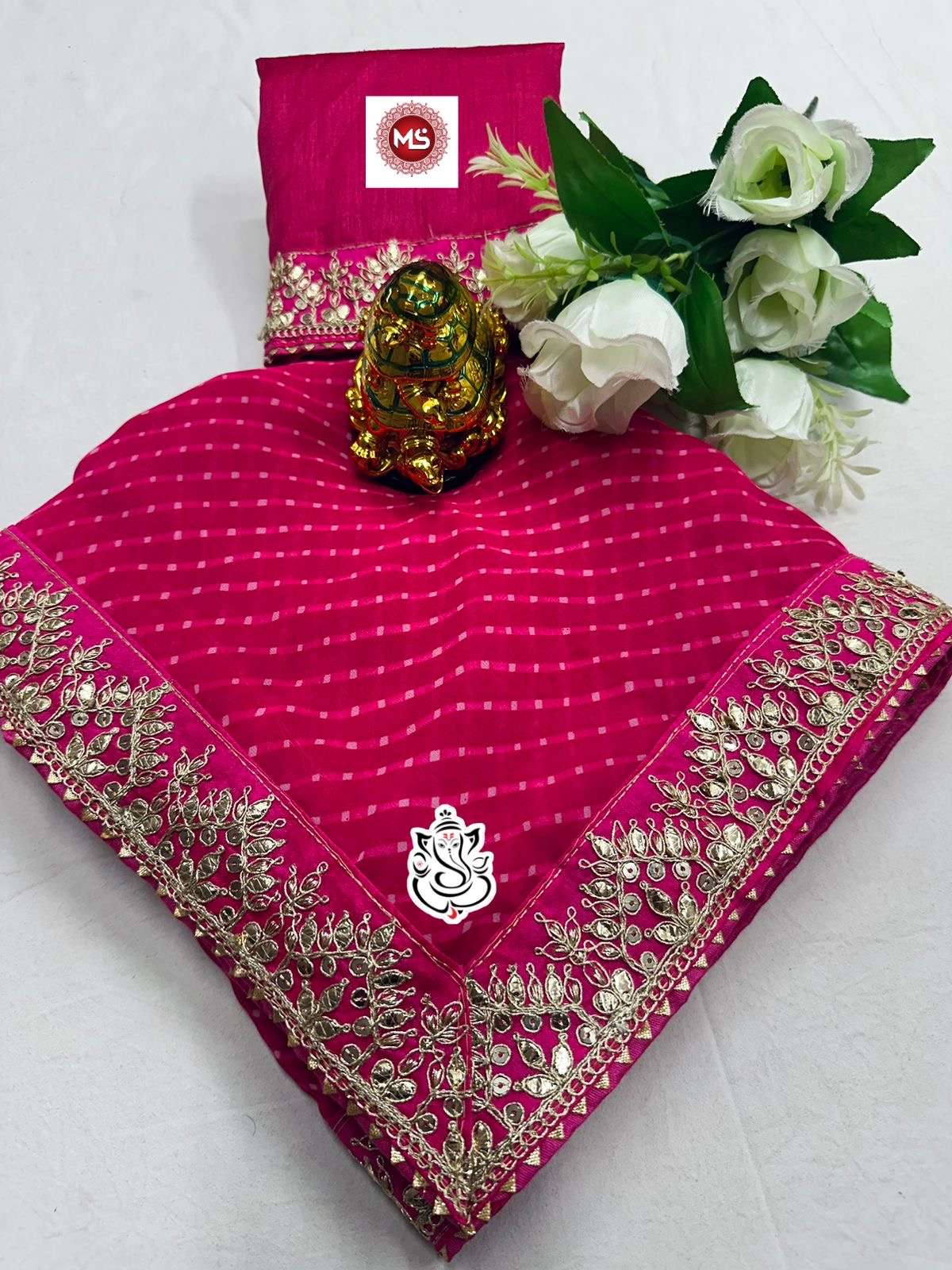 Ms brand mothda leheriya designer heavy georgette saree