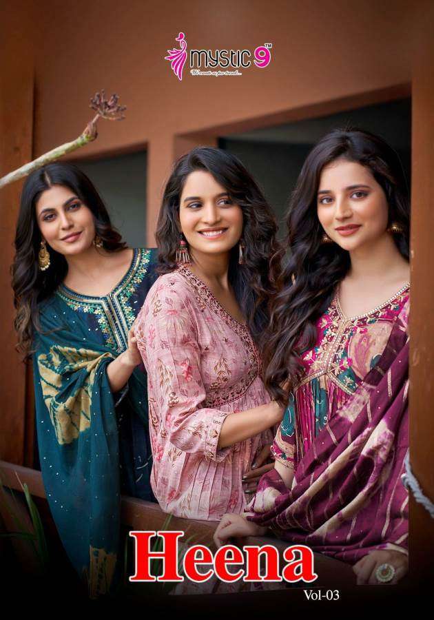Mystic9 Heena Vol-3 series 3001-3008 Heavy Rayon readymde suit 