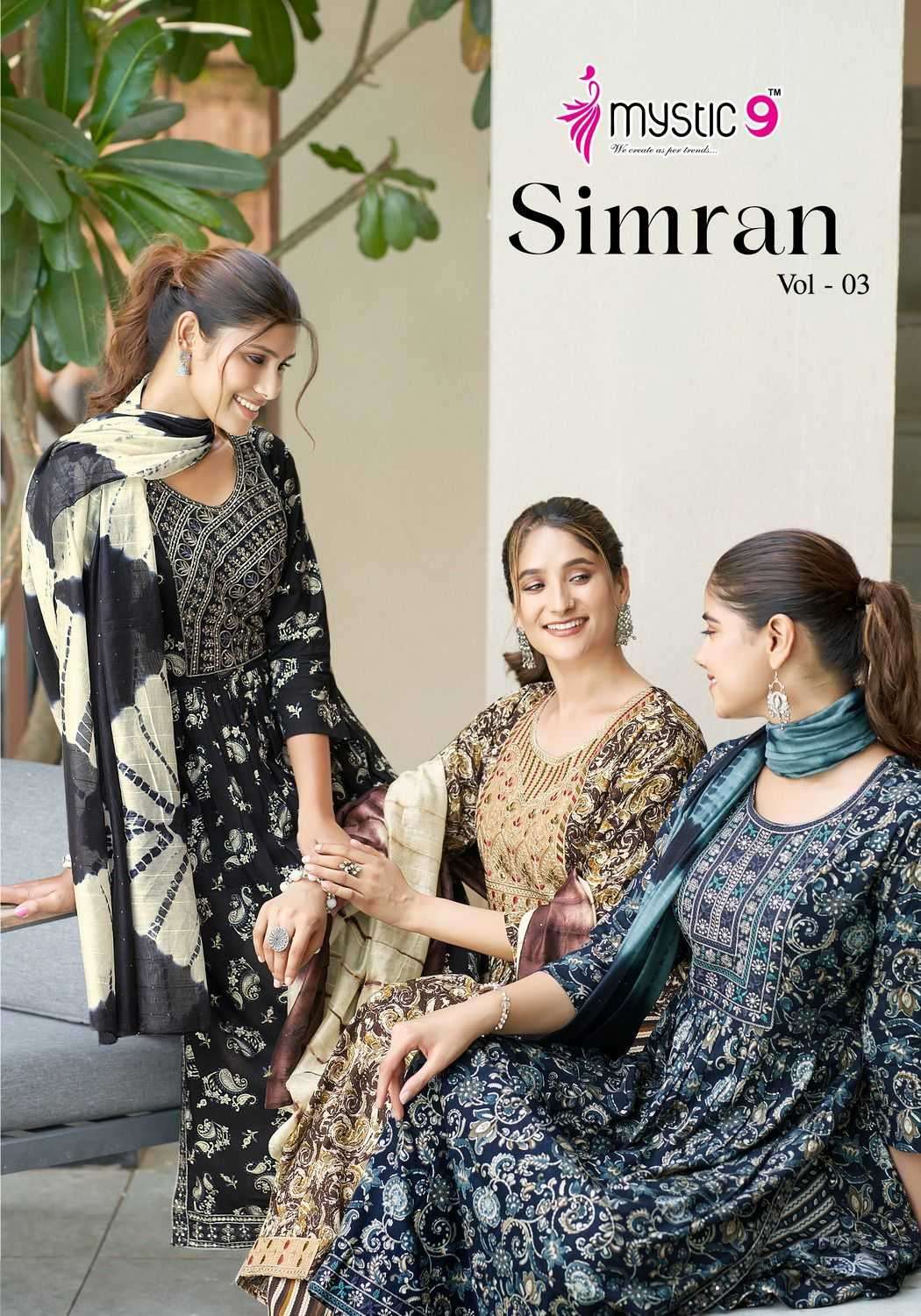 mystic9 simran vol 3 series 3001-3008 rayon readymde suit 