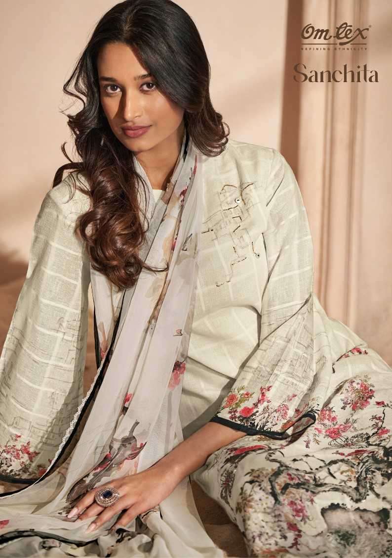 omtex sanchita series 3921 linen cotton digital print suit 
