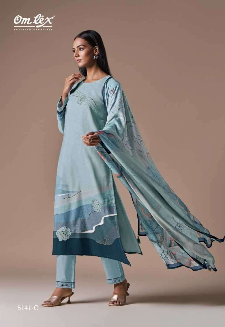 omtex sarova 5141 linen cotton digital print suit 