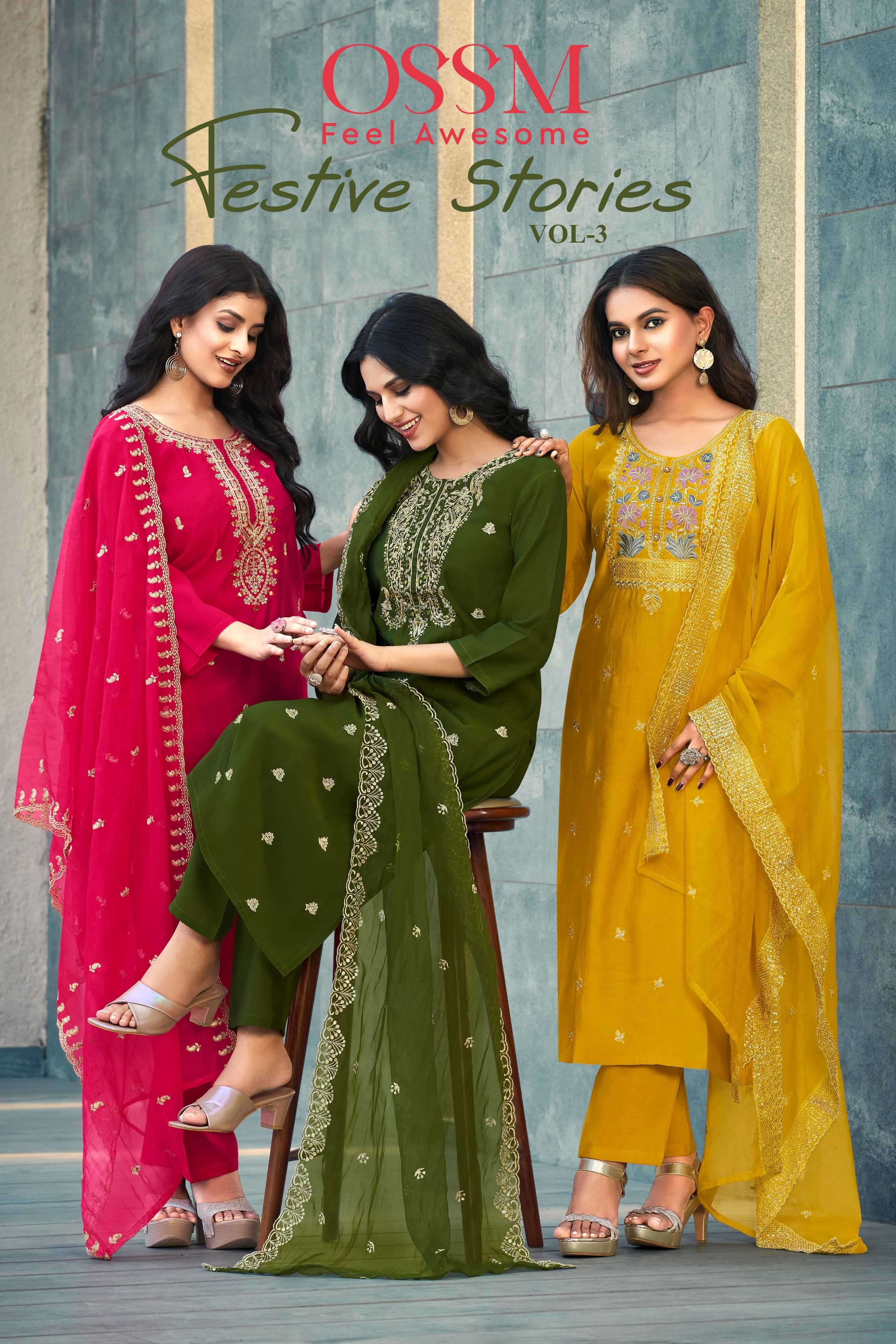ossm festive stories vol 03 series 1001-1006 Viscos Roman Silk readymade suit 