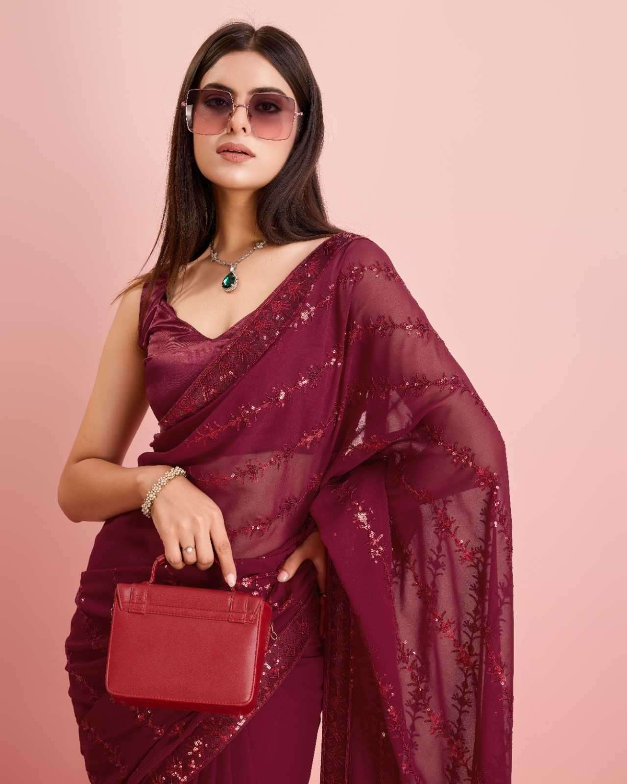 pr apple vol 3 Georgette embroidery saree