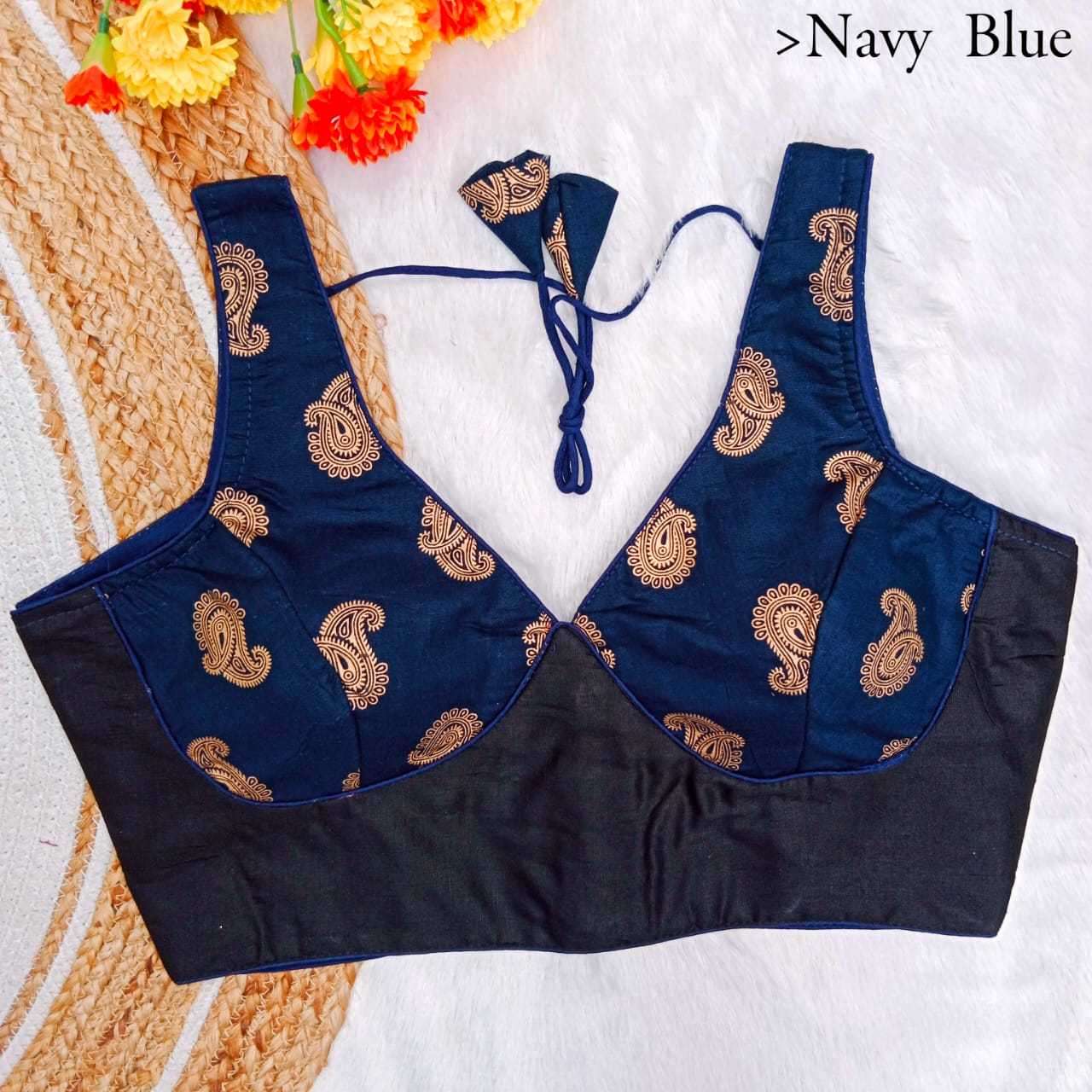 pr cotton black patta gold foil readymade blouse