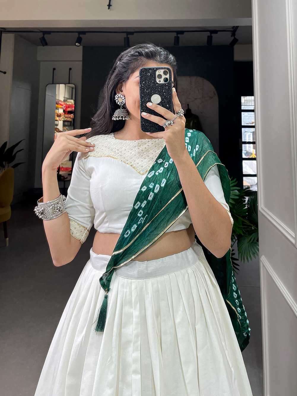 pr lnb1605 Pure Cotton Plain And Printed With Gotta Patti Touch Up lehenga