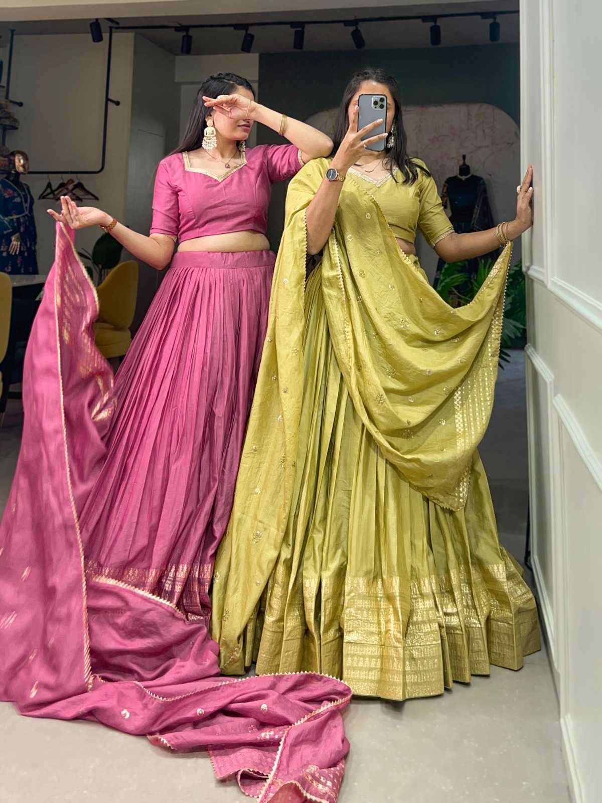 pr lnb1906 Pure Chanderi  Plain With Zari Weaving Work Border Lehenga 