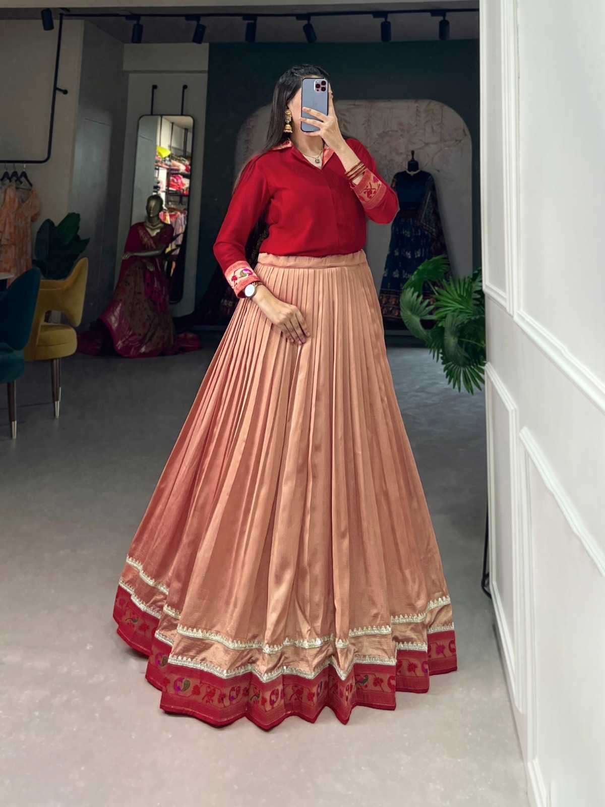 pr nnk1111prl  Vichitra Silk lehenga Plain With Paithni Lace Border