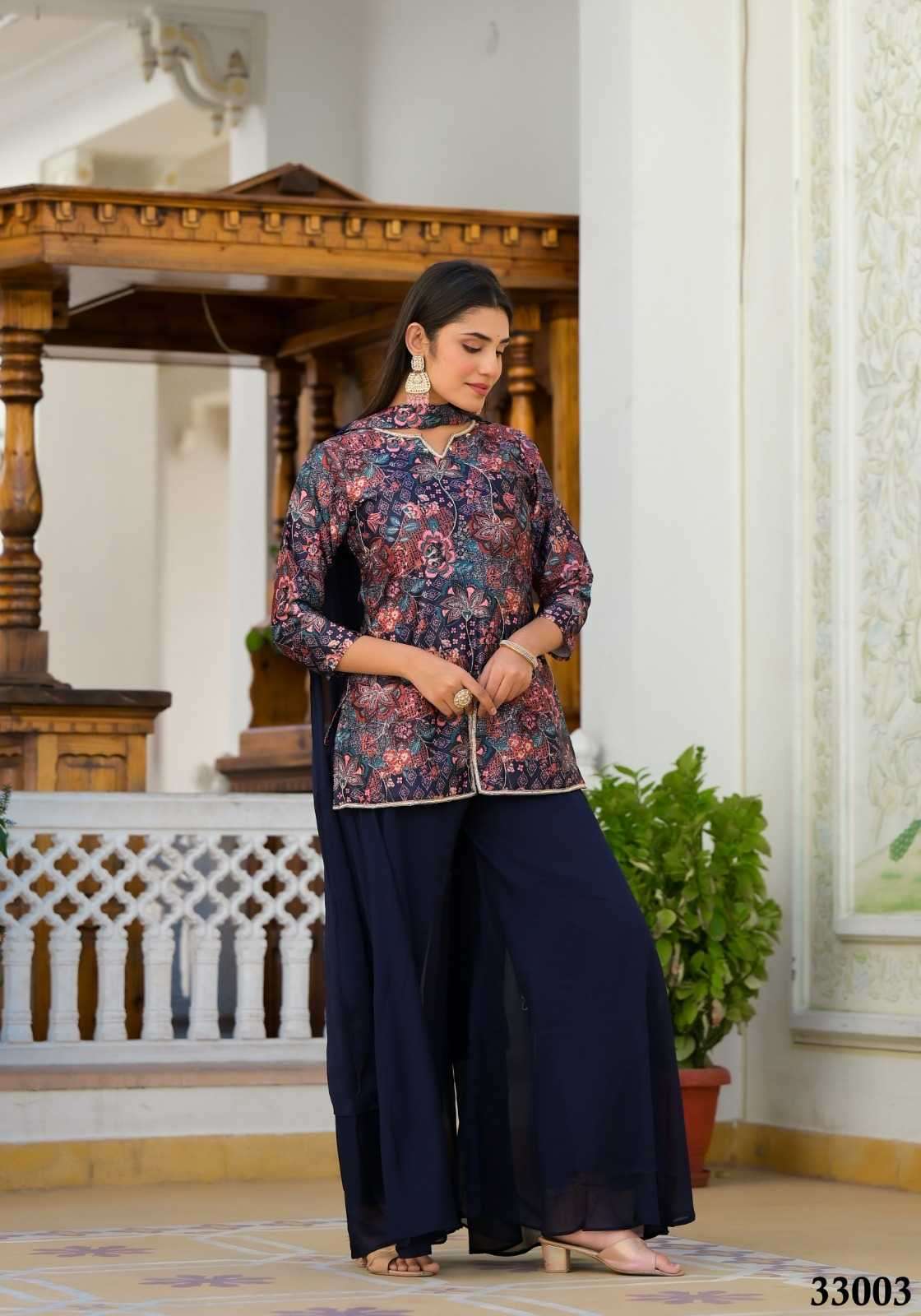 pr samya series 33002-33003 Dull satin Digital floral Print readymade suit 