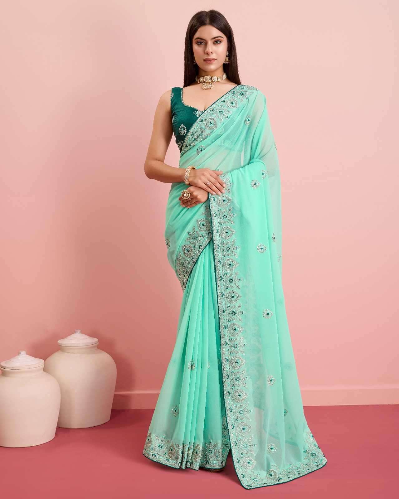 pr udaan stylish fancy designer georgette saree supplier