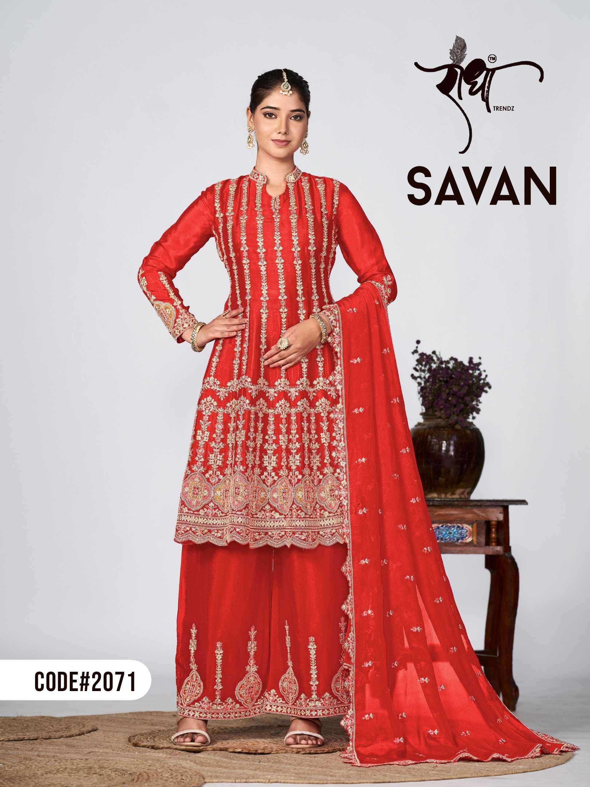 radha trendz savan series 2071-2075 heavy premium chinon suit 