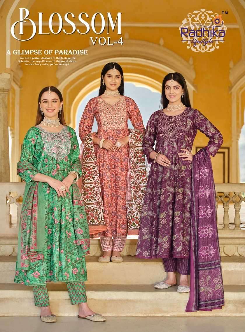 radhika blossom vol 4 series 1001-1006 cotton readymade suit 