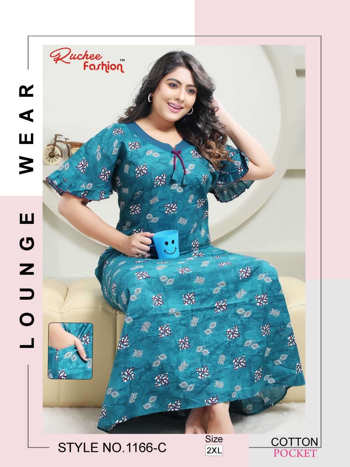 ruchee fashion cotton nighty fancy sleeves 1163-1166 cotton night gown 