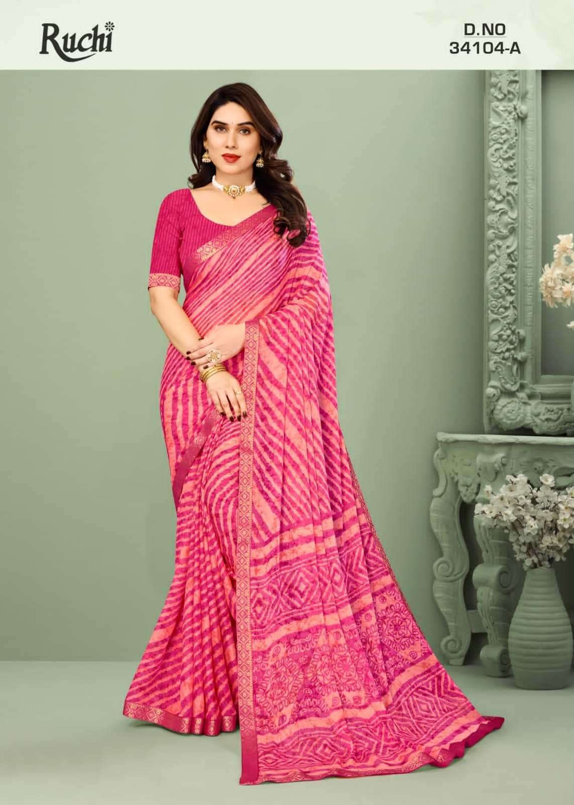 ruchi simayaa lehriya 104 Chiffon Saree with attached border