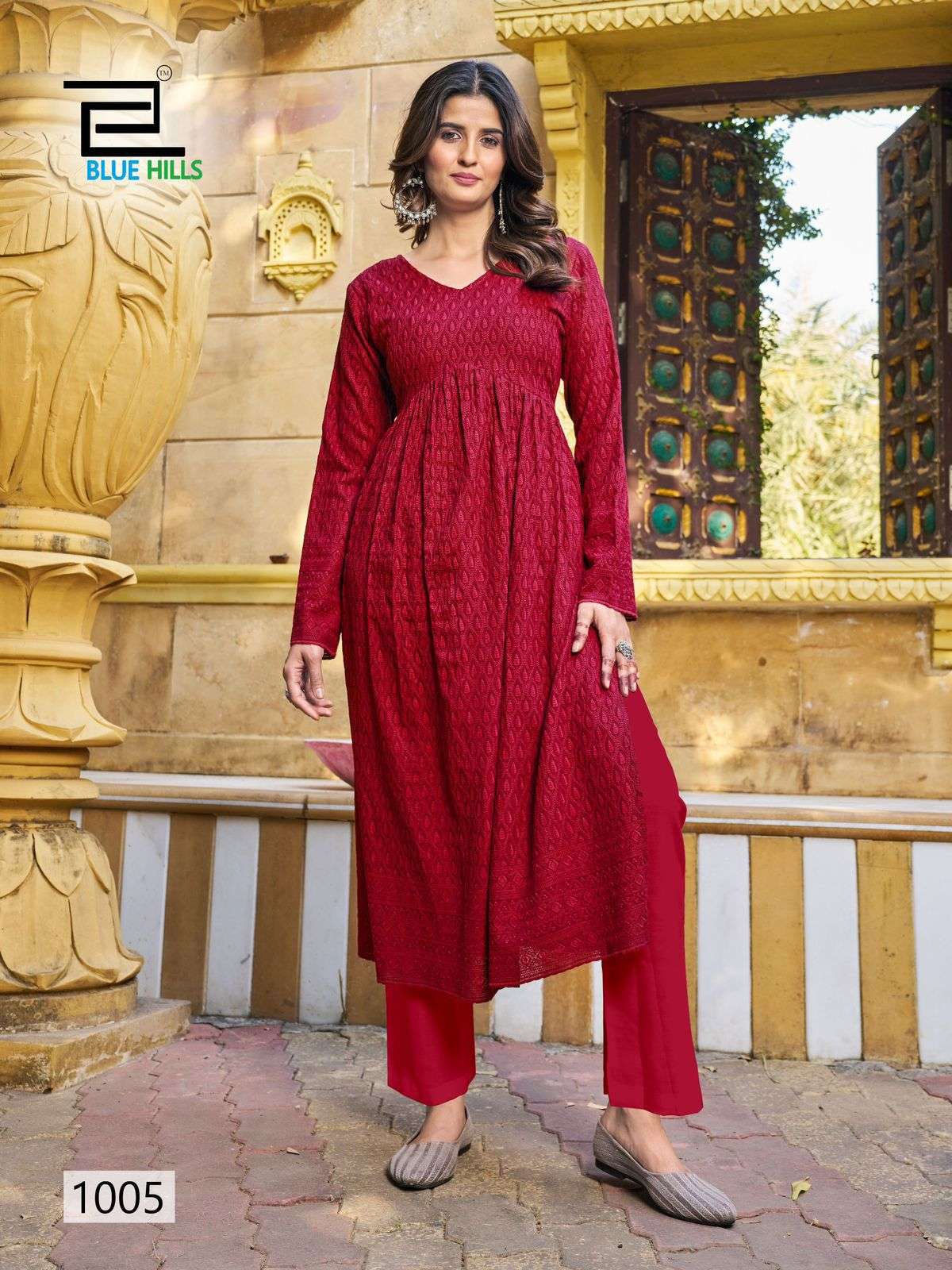 Schiffli Collection Heavy Rayon with Schiffli Work Long Gown