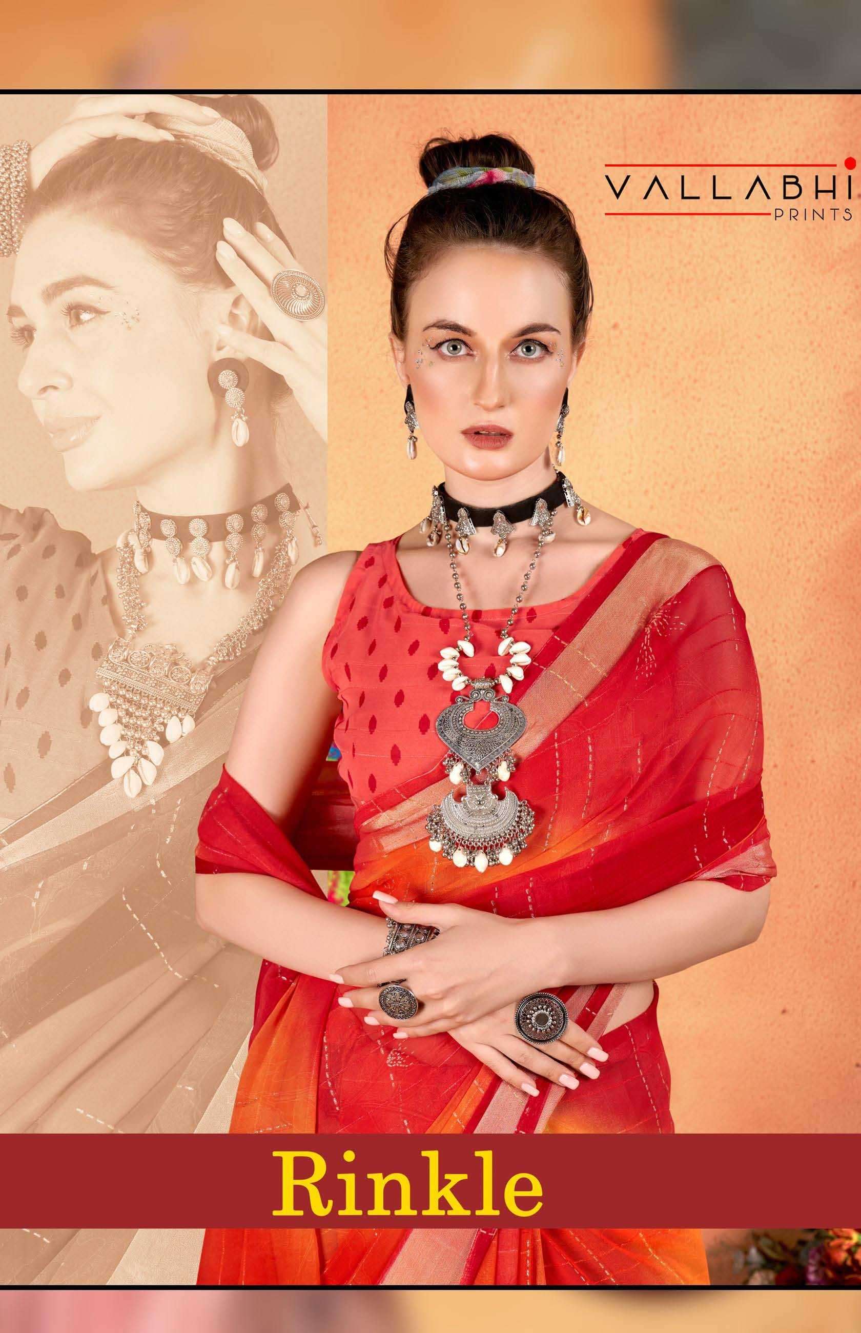 Vallabhi Prints rinkle series 25541-25446 georgette saree