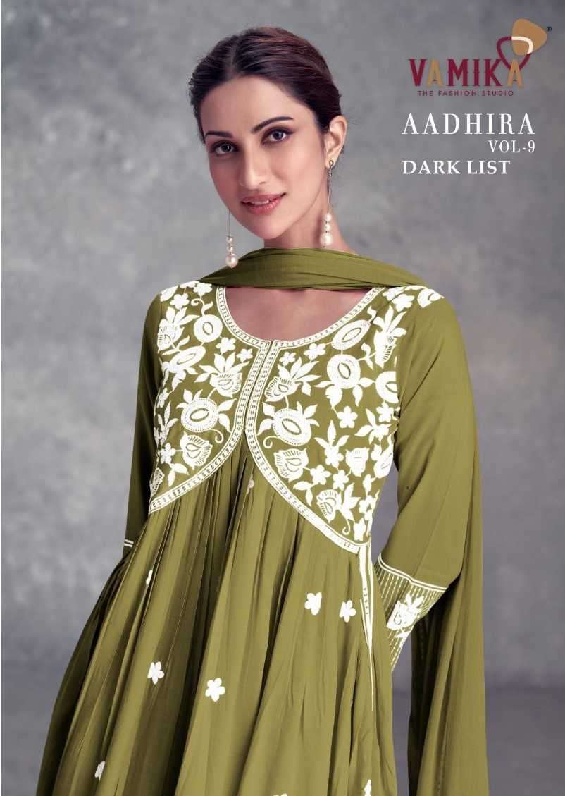 vamika aadhira vol 9 dark list series 1111 pure rayon viscose readymade suit