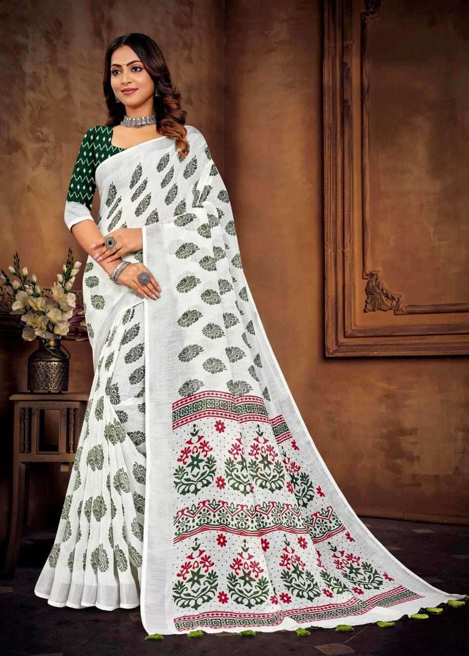 vinamra white and white vol 4 series 20025-20032 lilen patta saree