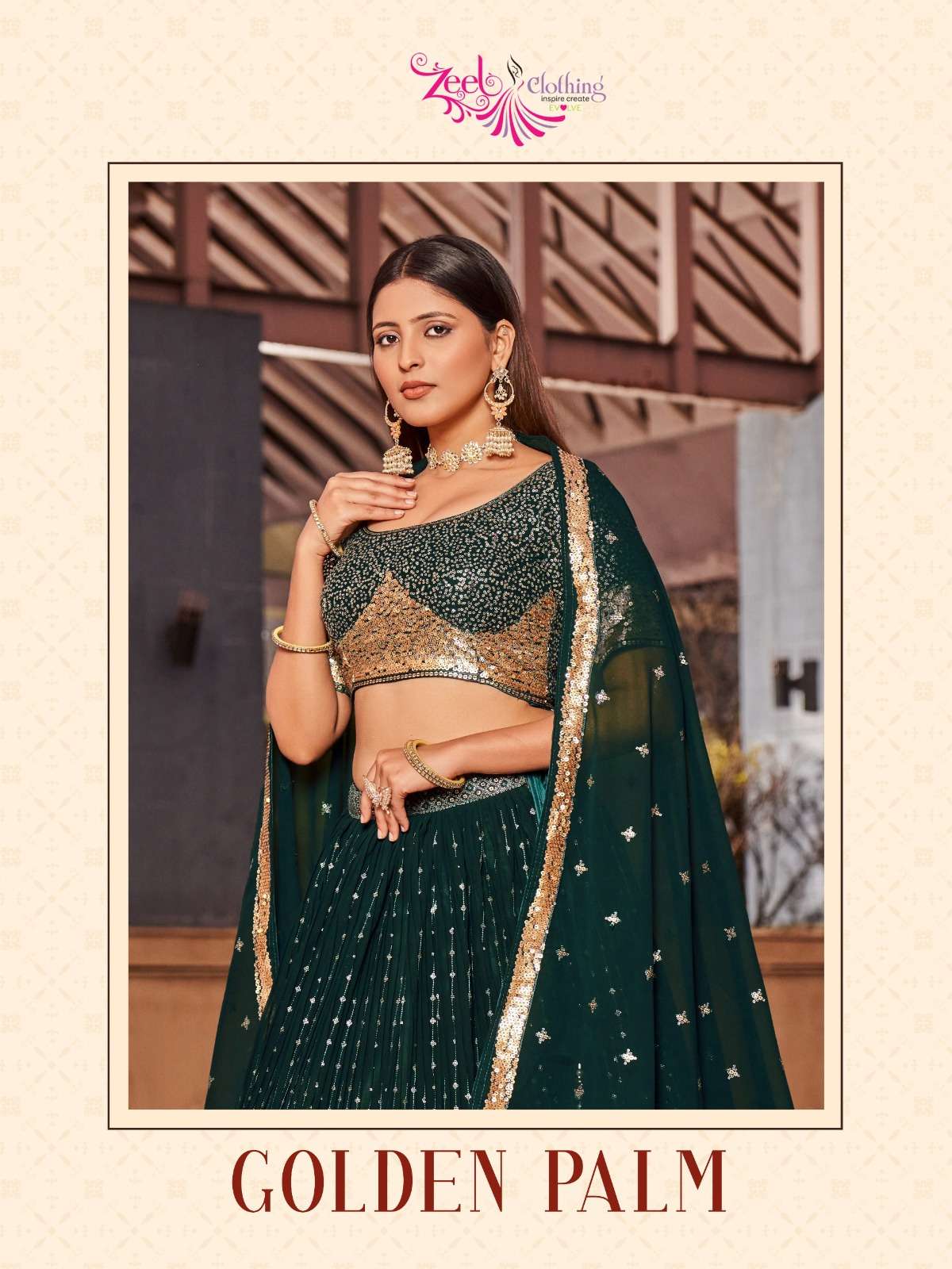zeel golden palm georgette embroidery work lehenga