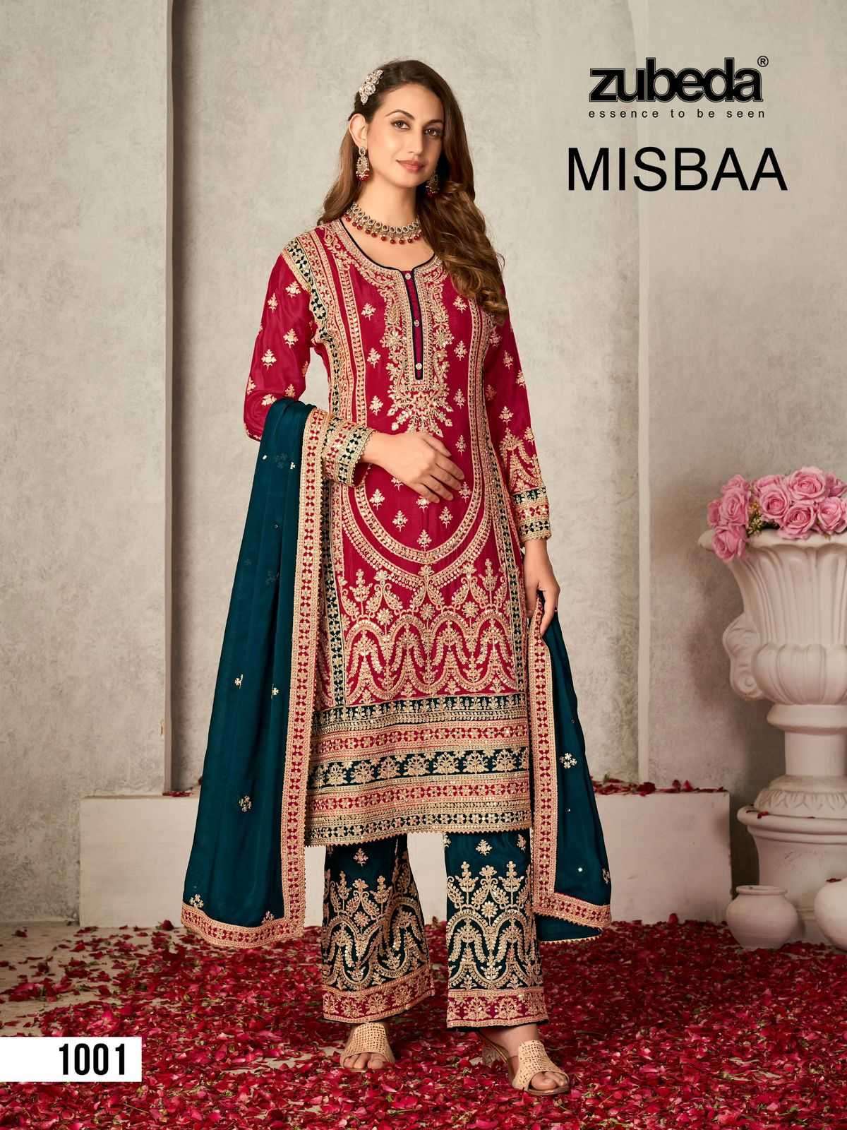 zubeda mishba series 1001-1002 chinon silk readymade suit 