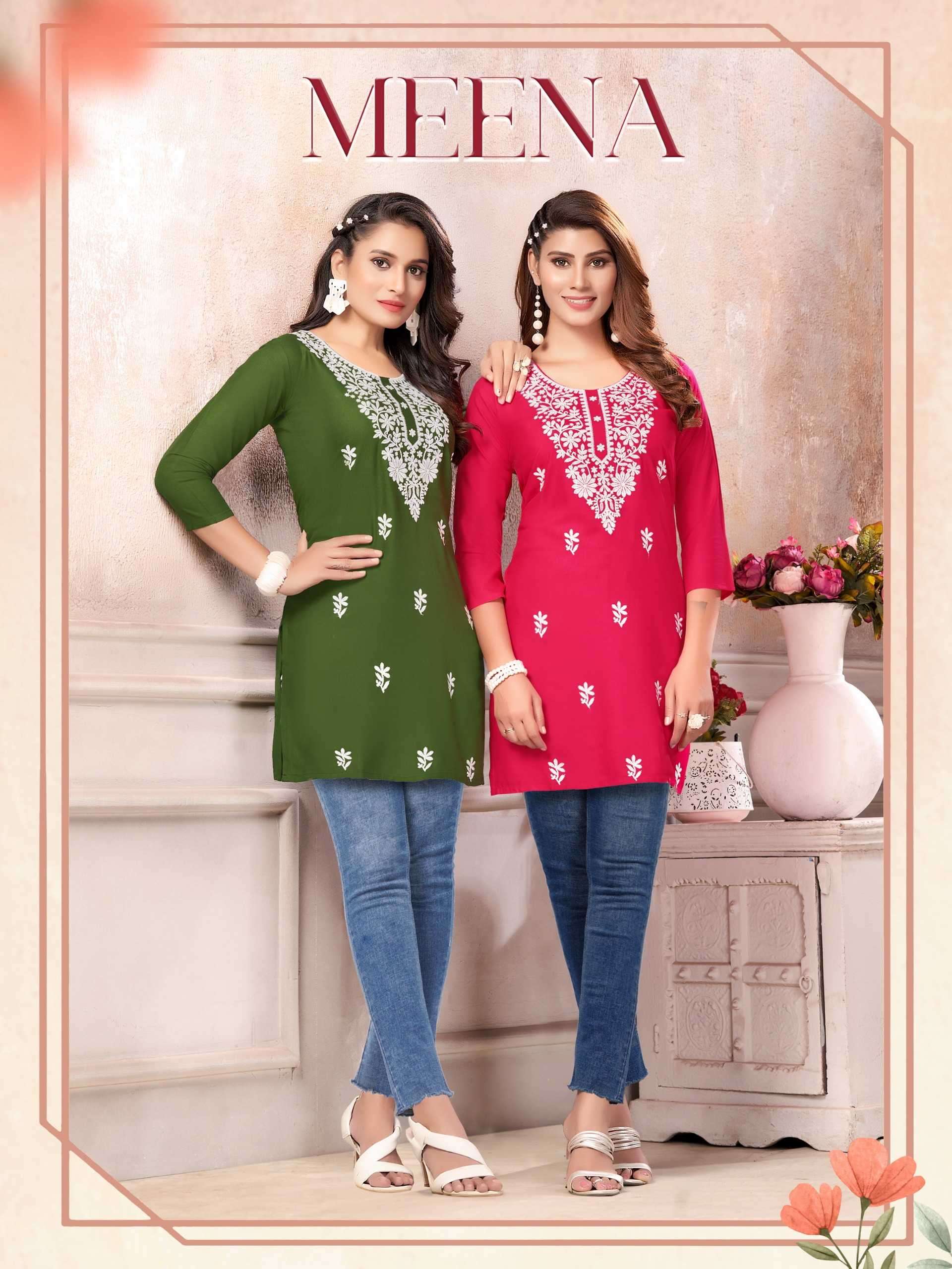 aanchi meena series 101-106 fancy rayon kurti 