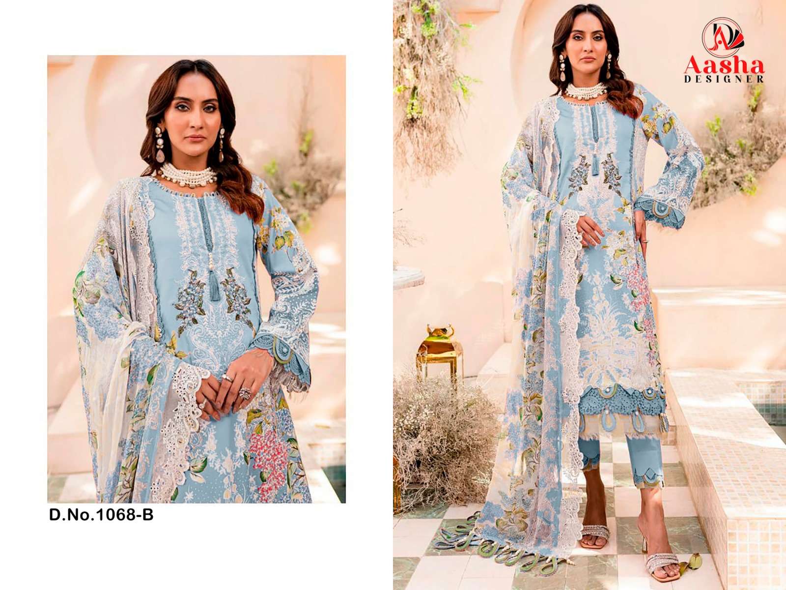 AASHA DESIGNER NEEDLE WONDER VOL-7 1068 A-B designer pure cotton suit 