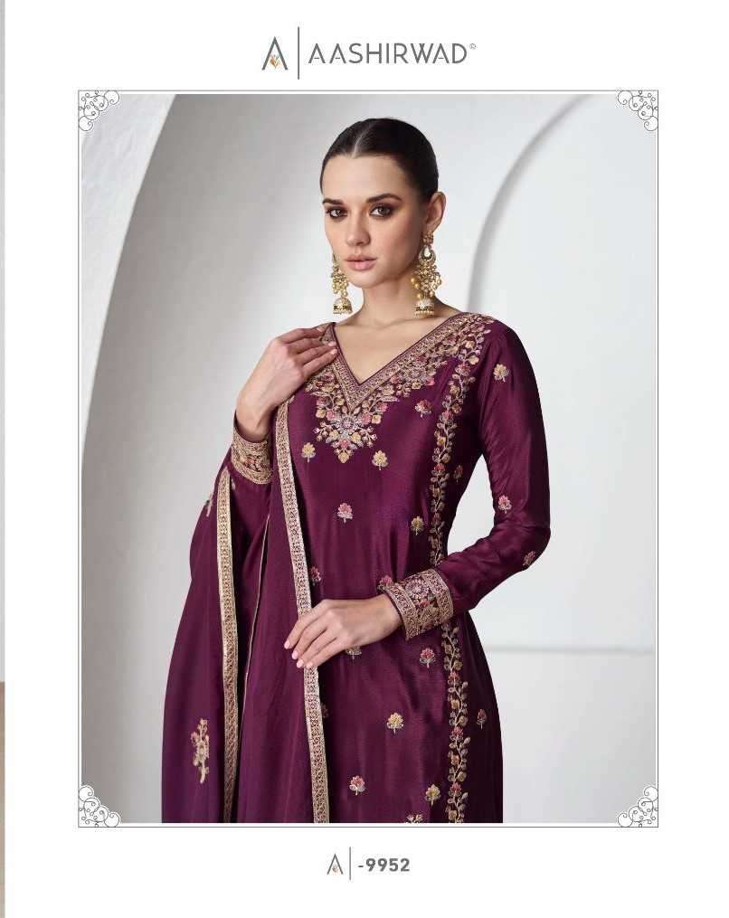 aashirwad nazrana series 9951-9954 premium chinon silk suit 