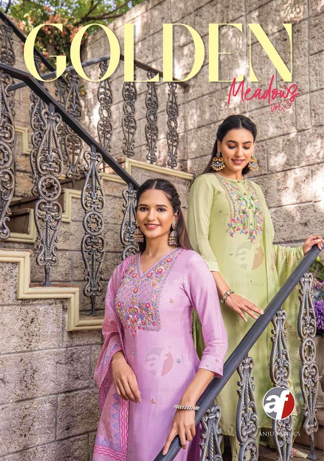 anju fab golden meadows vol 3 series 3631-3636 muslin readymade suit 