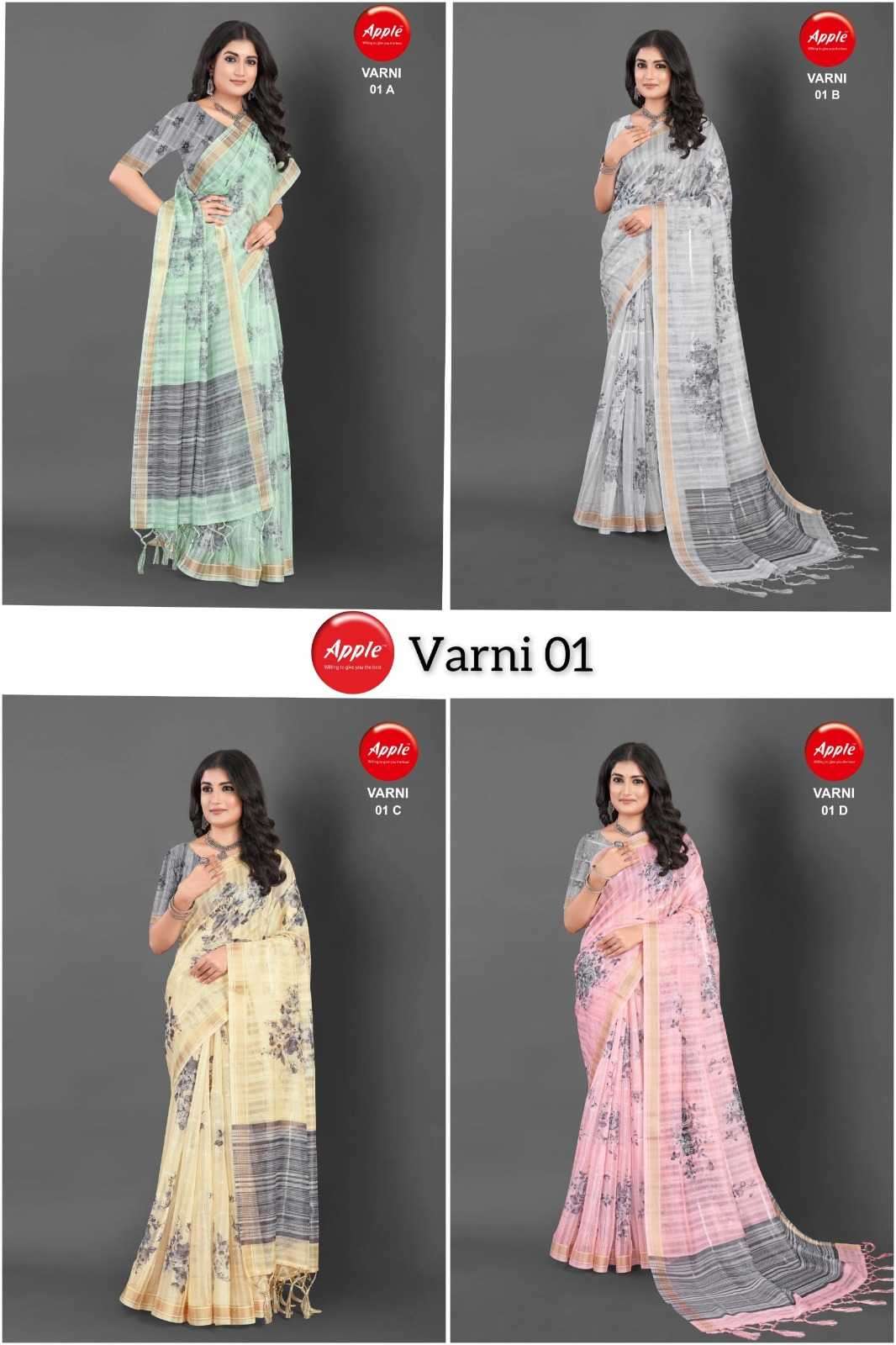 apple varni cotton printed saree
