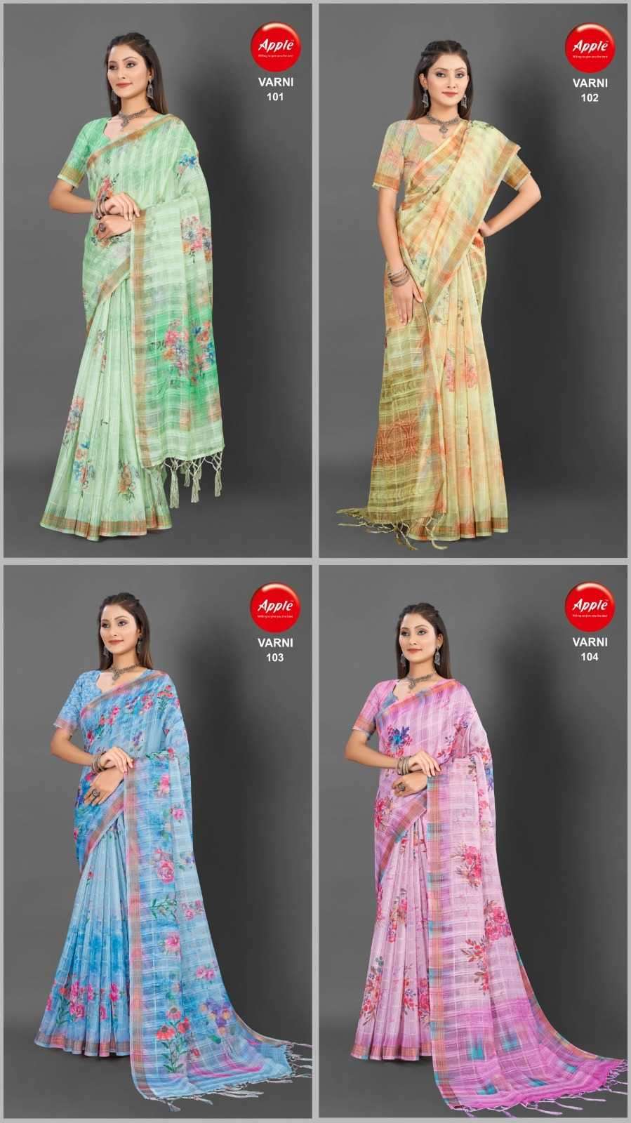 apple varni vol 1 series 101-104 sparkle cotton saree
