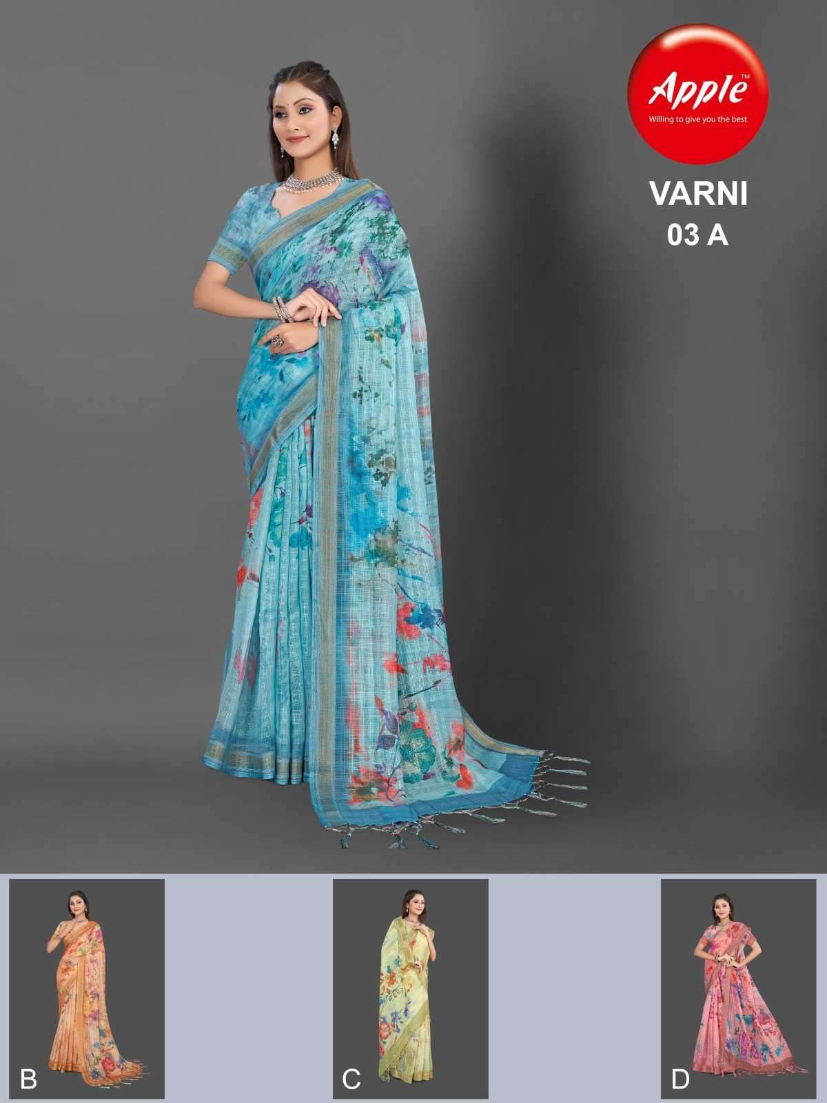 apple varni vol 3 cotton printed saree