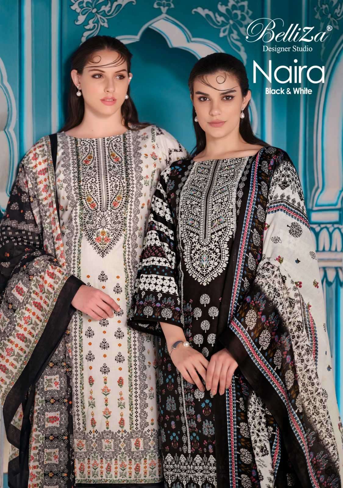 belliza naira black and white series 924001-924008 Pure Cotton suit