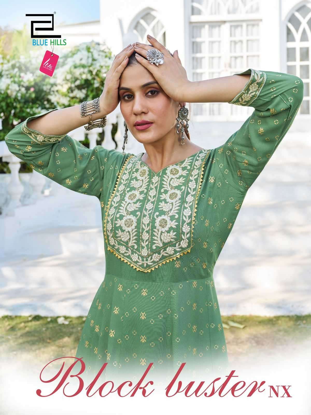 blue hills block buster nx series 1001-1004 14 kg rayon kurti 