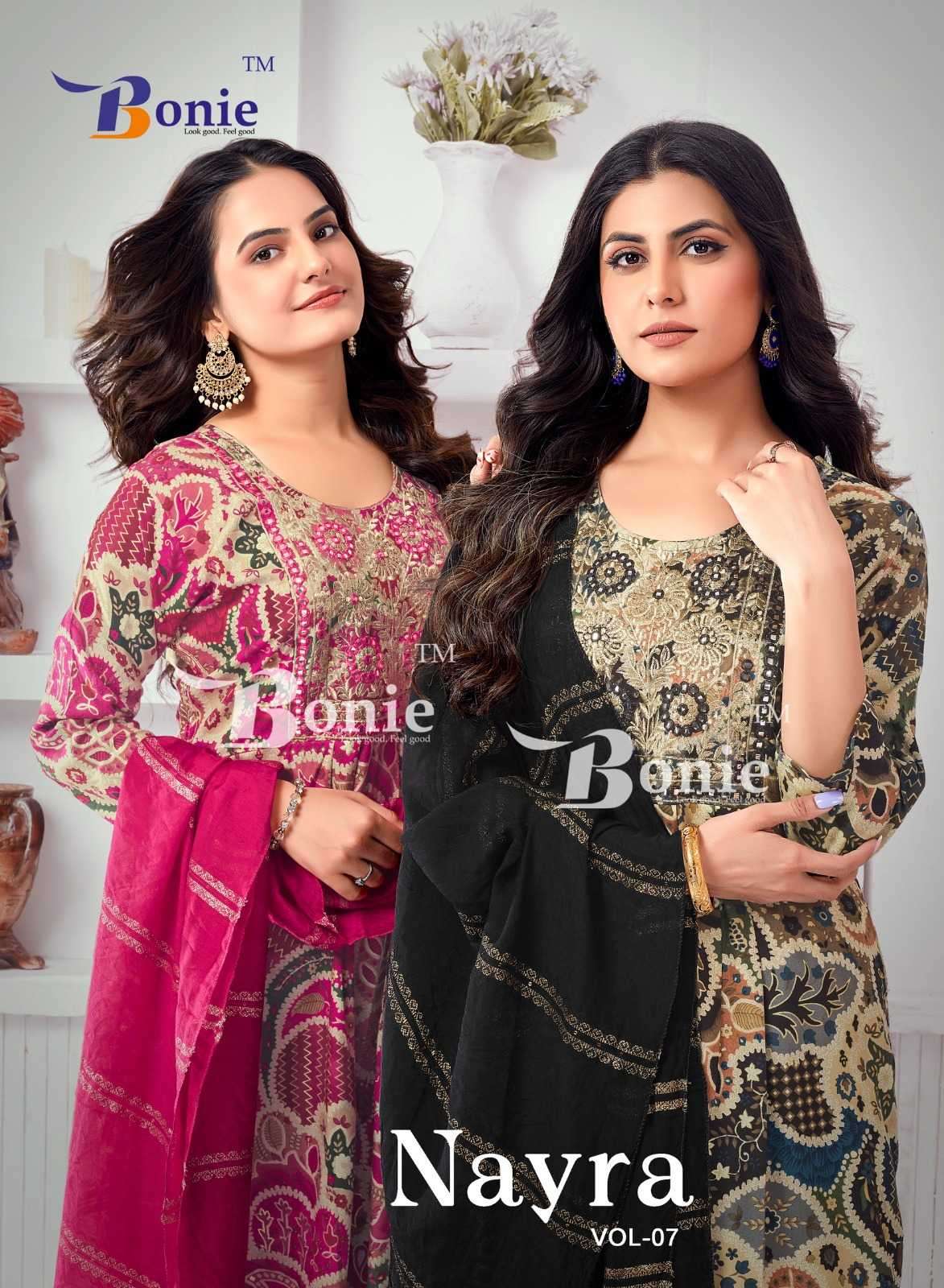 bonie nayra vol 7 series 7001-7008 heavy rayon readymade suit 
