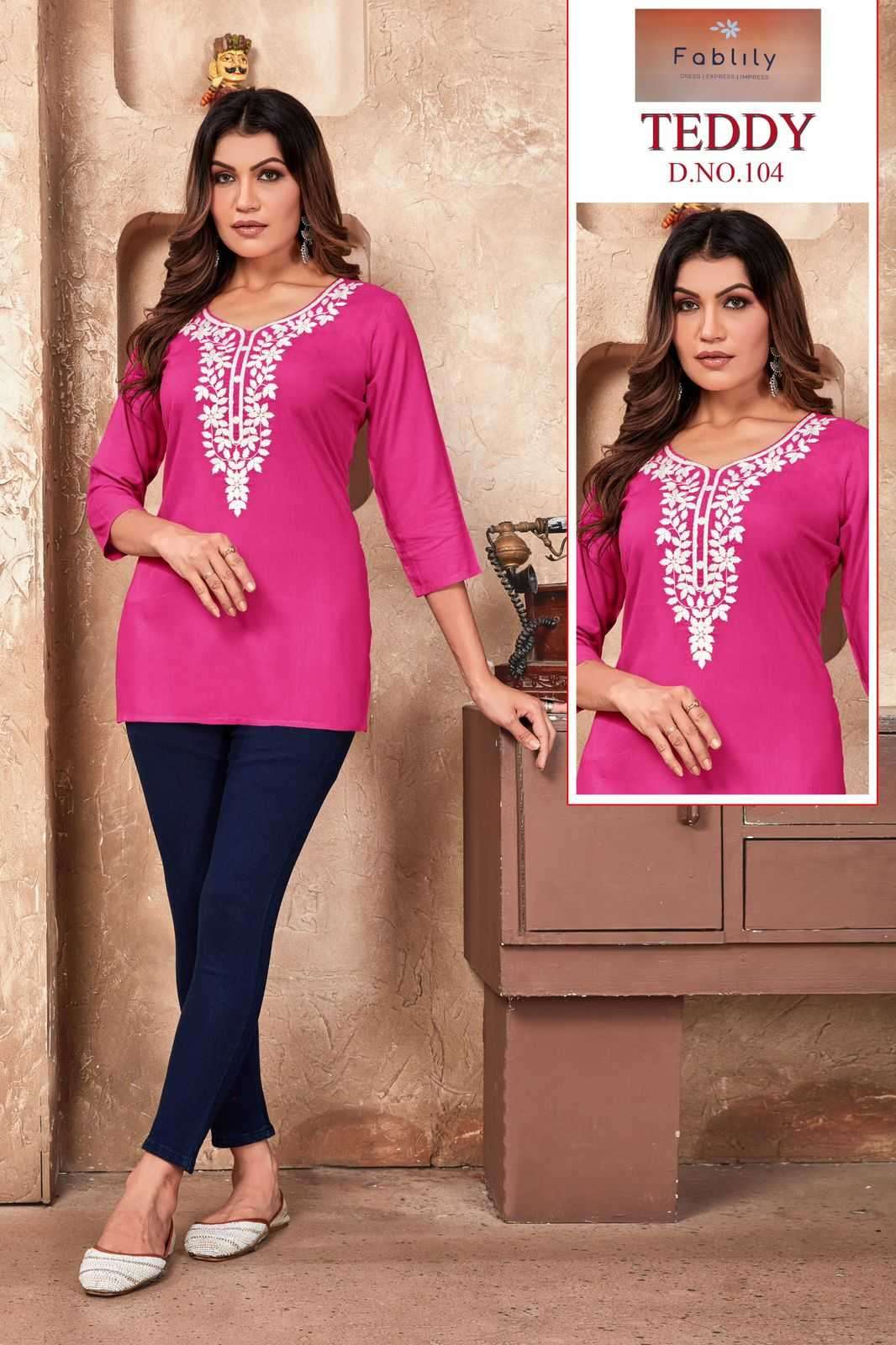 fablily teddy series 101-108 heavy rayon kurti