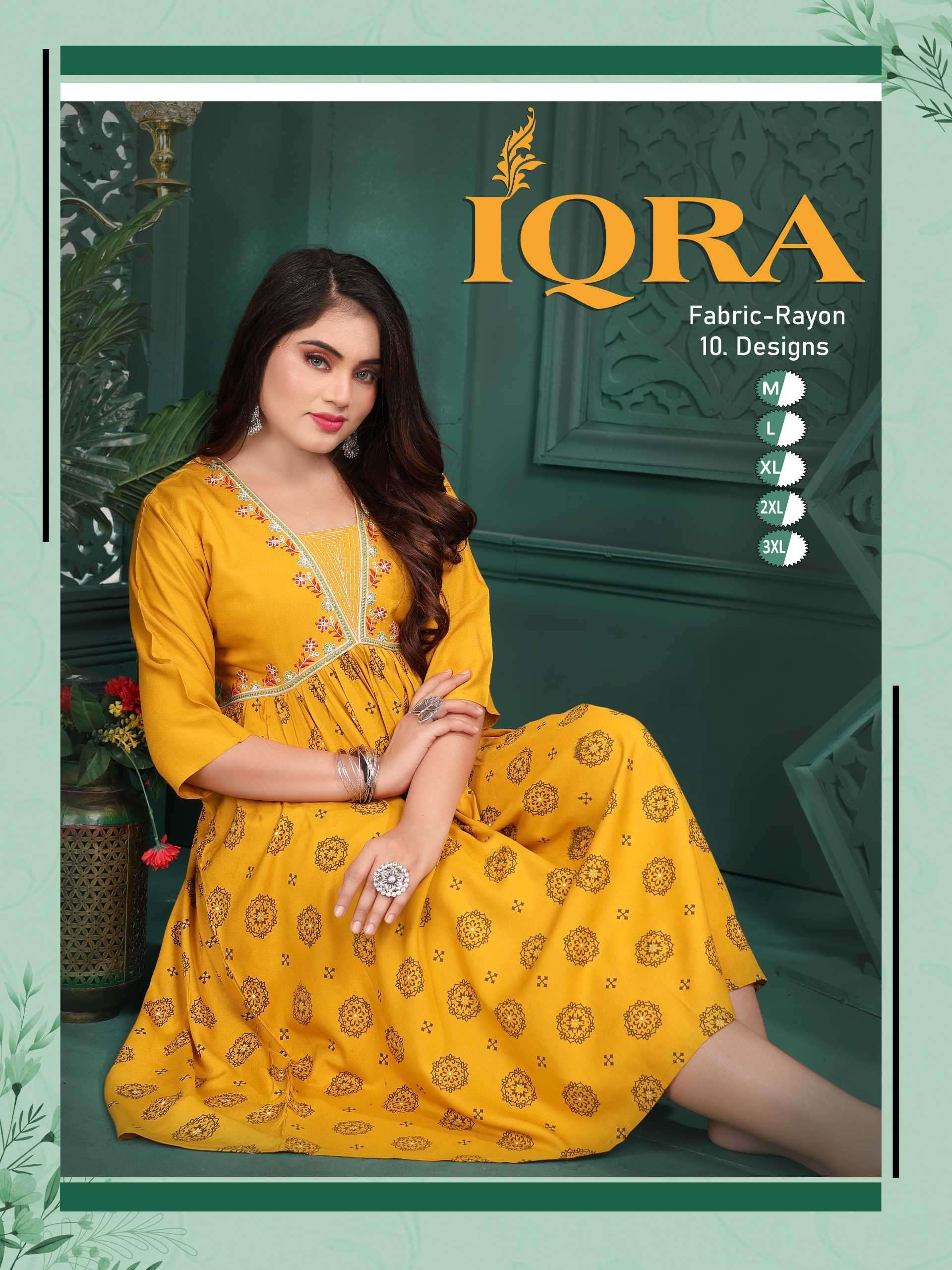 fashion talk iqra series 001-010 Rayon Screen Print kurti