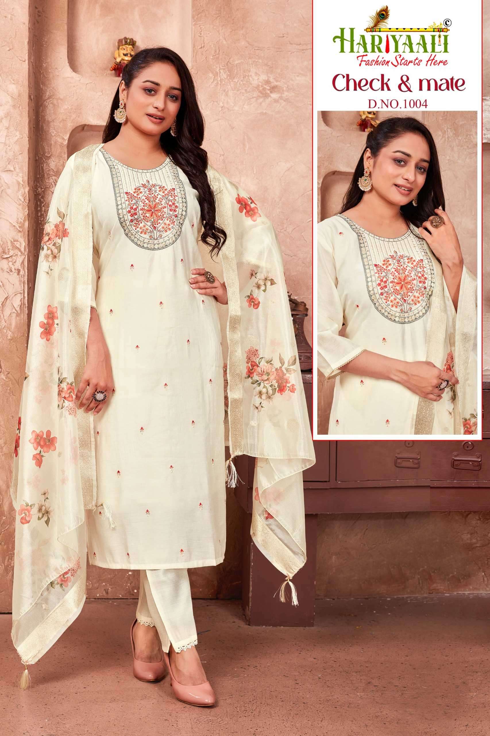 hariyaali check mate vol 1 series 1001-1006 pure silk readymade suit 