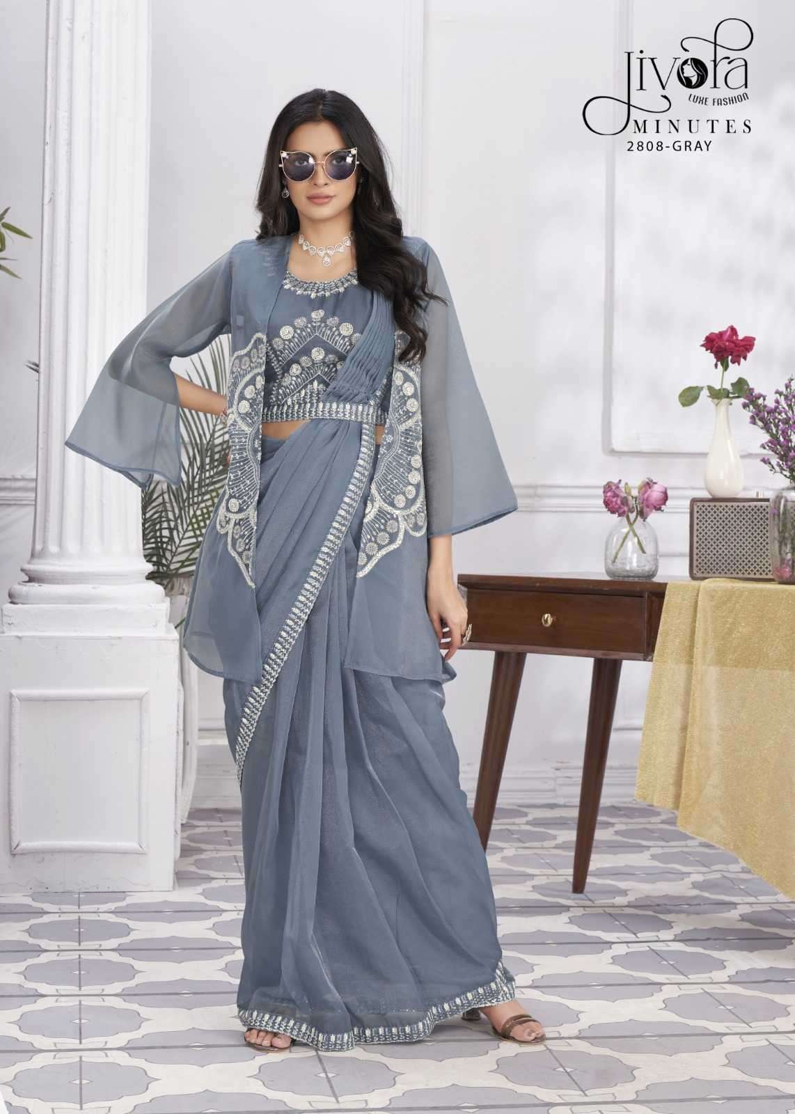 jivora minutes series 2801-2833 Shimmer Jorjets with embroidery work saree
