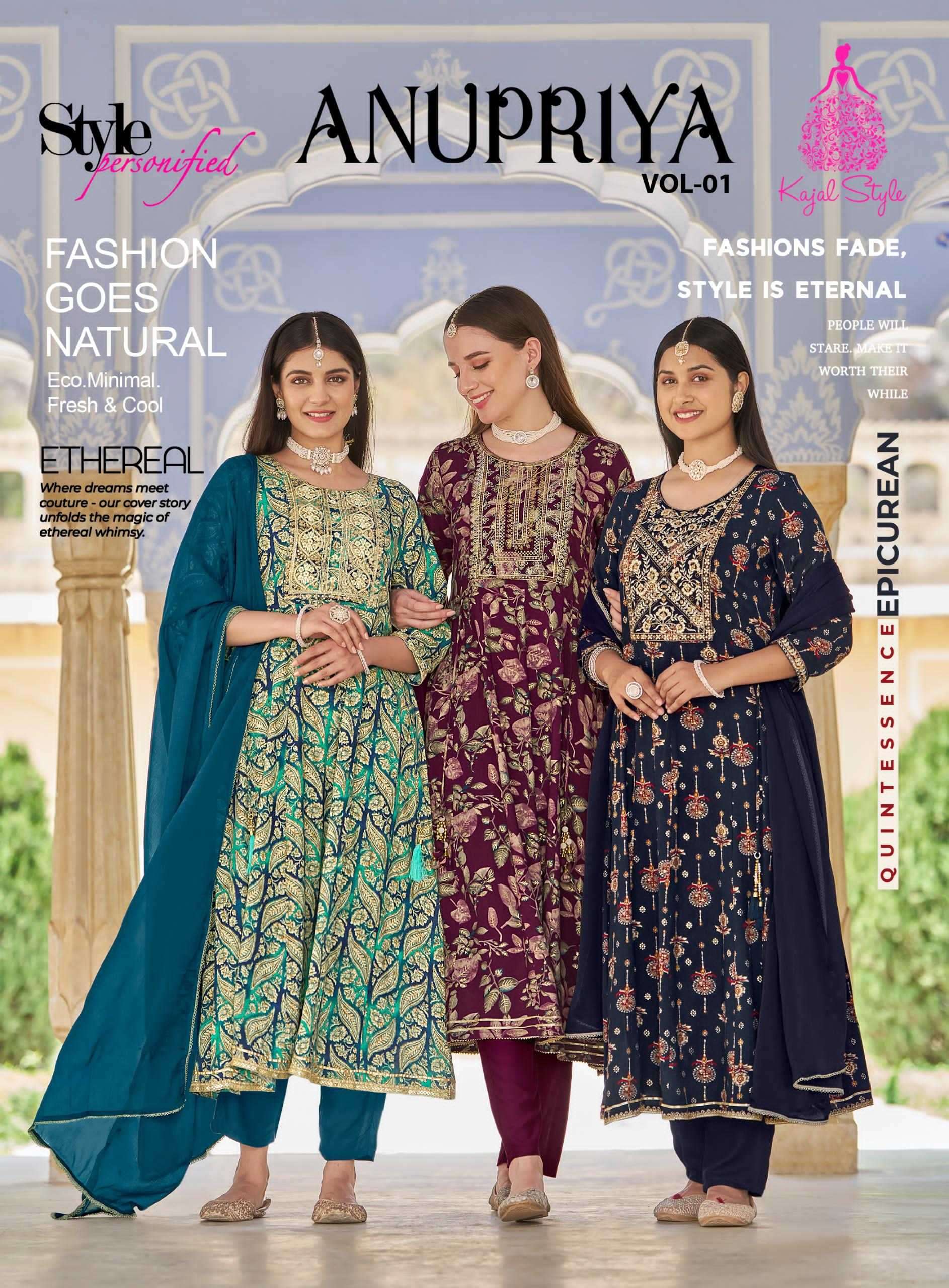 kajal style anupriya vol 1 series 1001-1008 Heavy Rayon Print readymade suit 