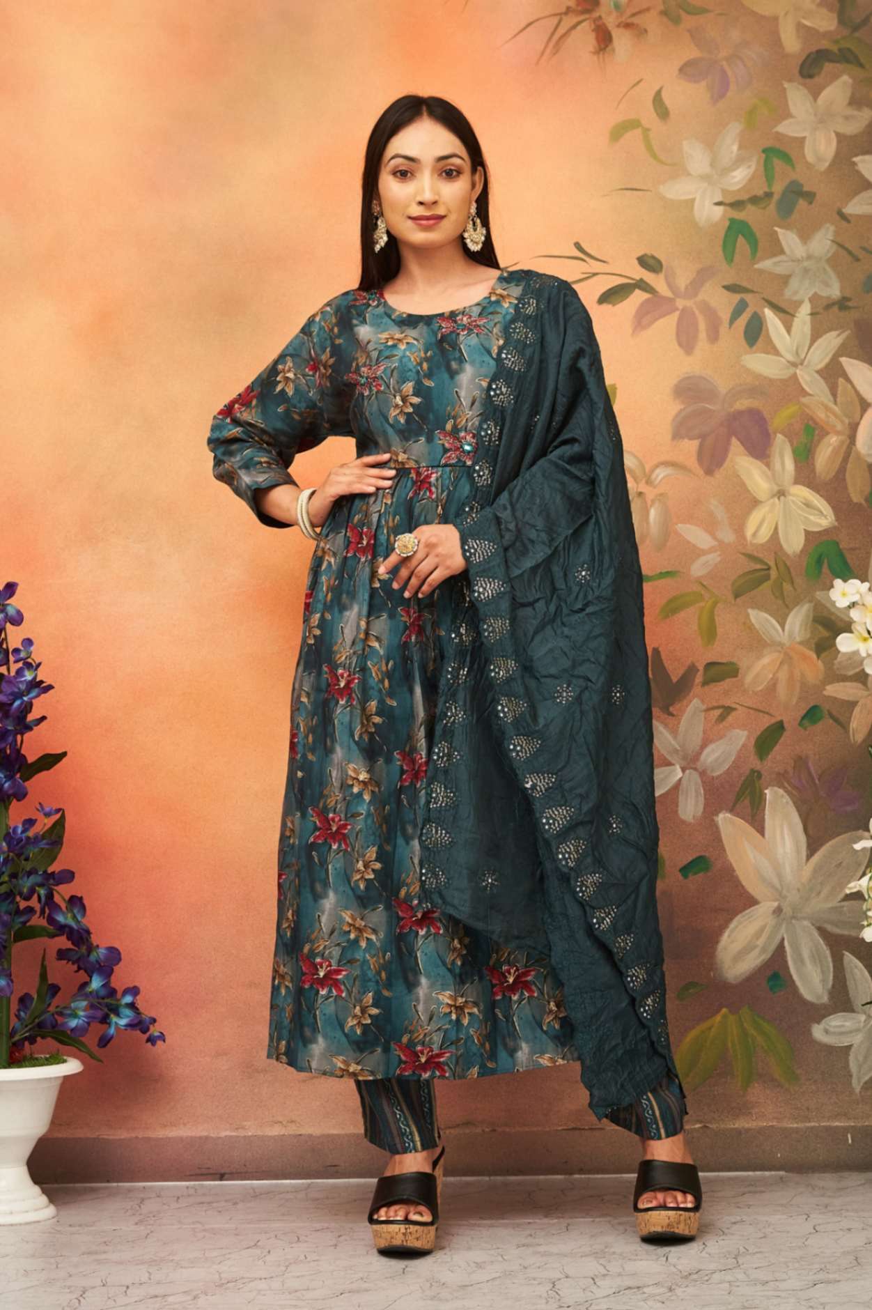 KANGANA designer Pure Viscose Chanderi print readymade suit