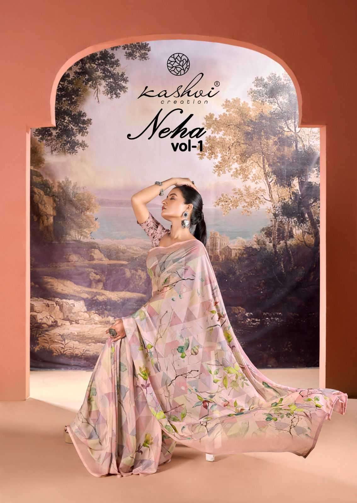 kashvi creation neha vol 1 series 1001-1008 dull moss saree