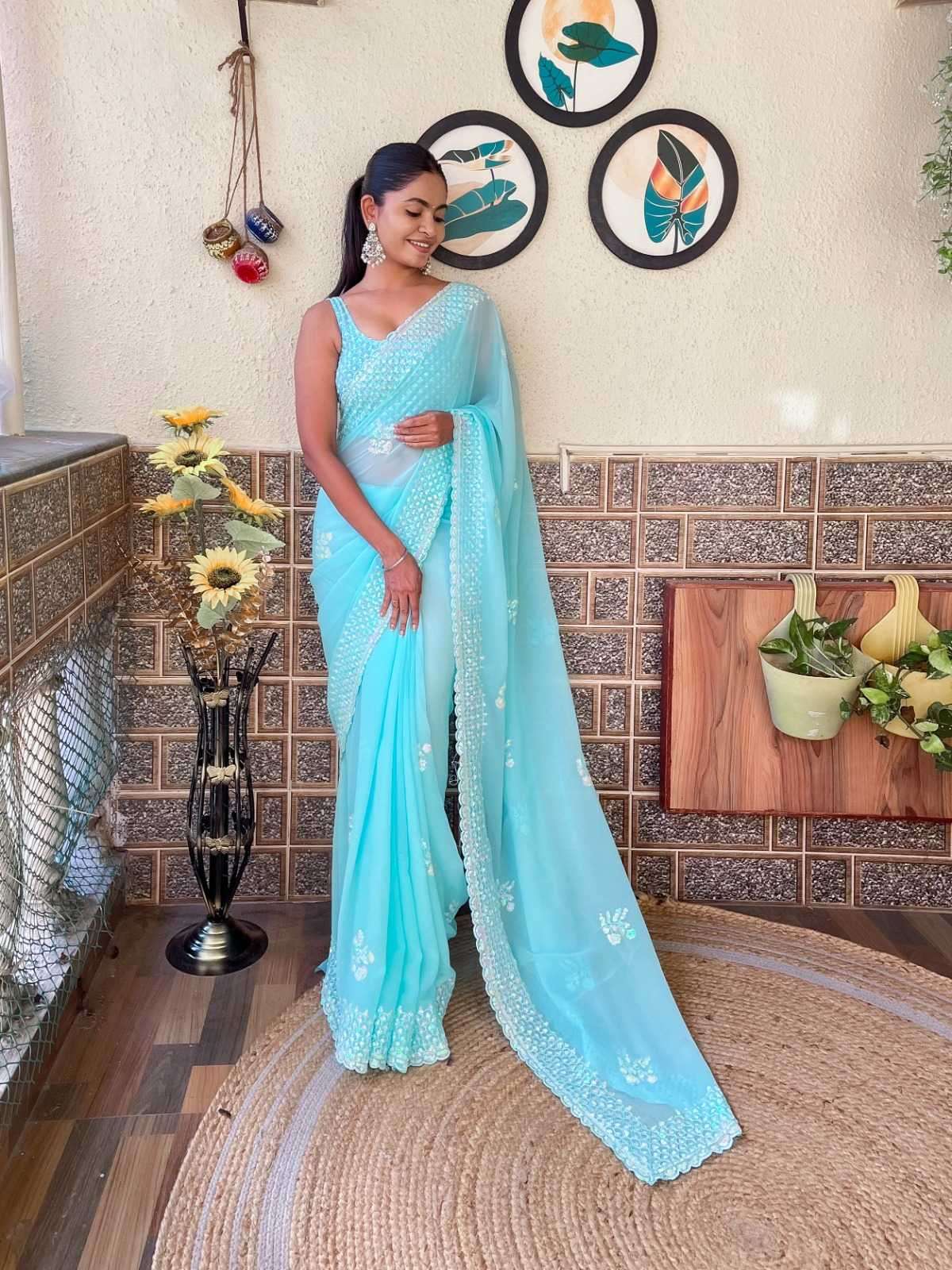 kc 752 georgette sequence work fancy comfy wear saree supplier